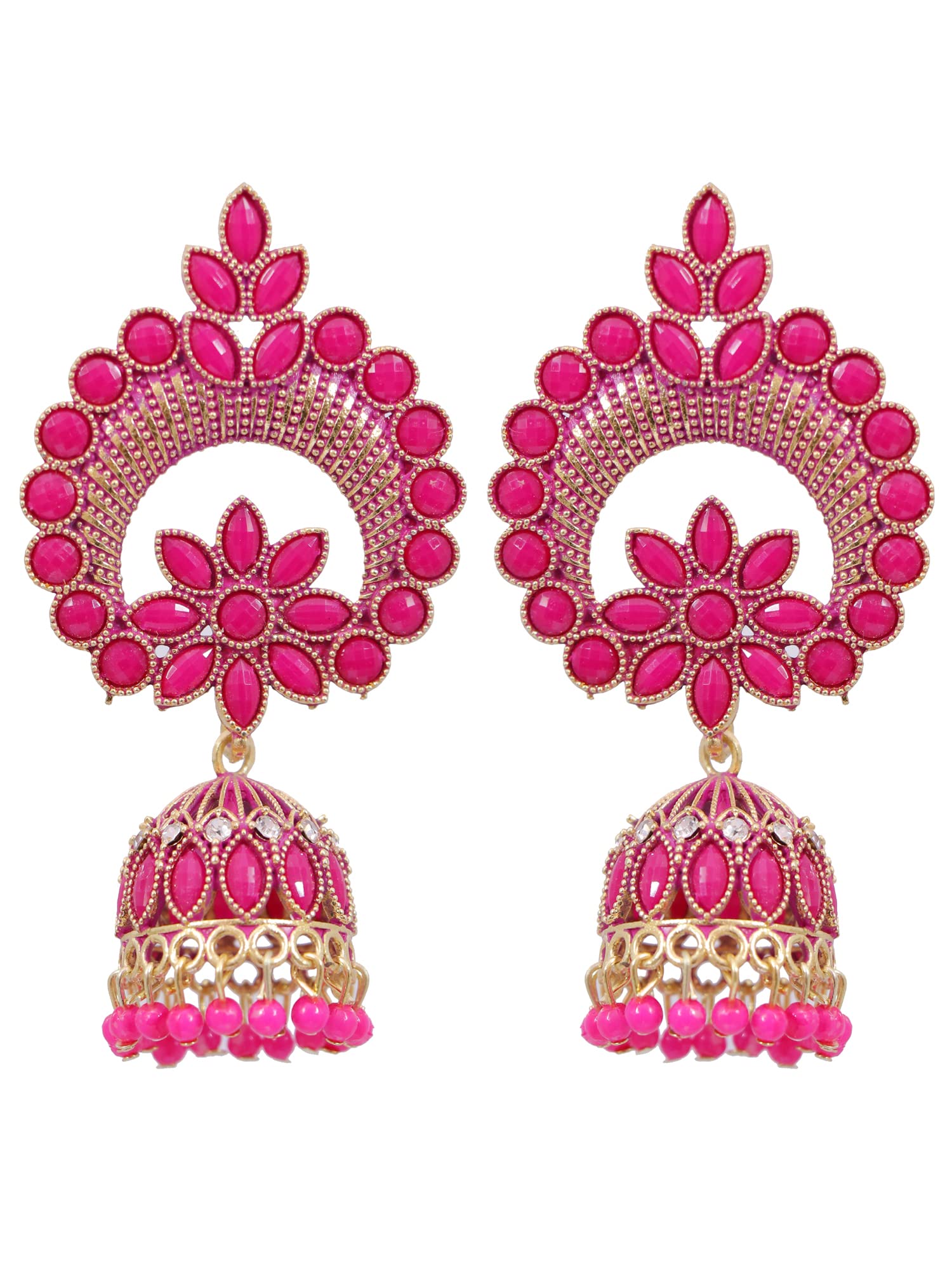 Exquisite Gold-Plated Red Kundan Pearl Ethnic Jhumka Earrings for Women | Traditional Indian Jewelry | Perfect for Weddings, Parties & Festive Occasions