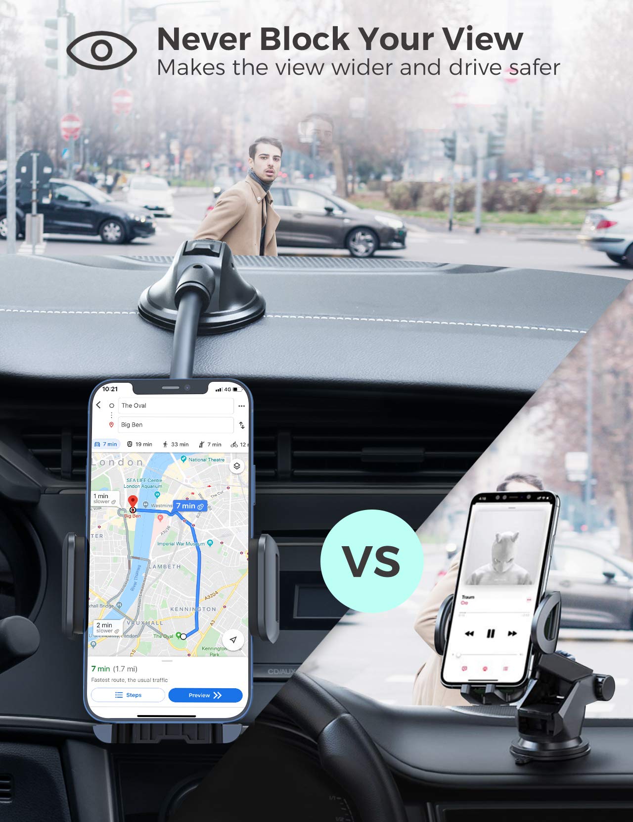 Premium Car Phone Mount with Long Gooseneck - Universal Dashboard & Windshield Phone Holder with Strong Sticky Gel Suction Cup - Compatible with iPhone & Smartphones 4.5-6.9 inches - Perfect for GPS Navigation, Hands-Free Calls & Road Trips