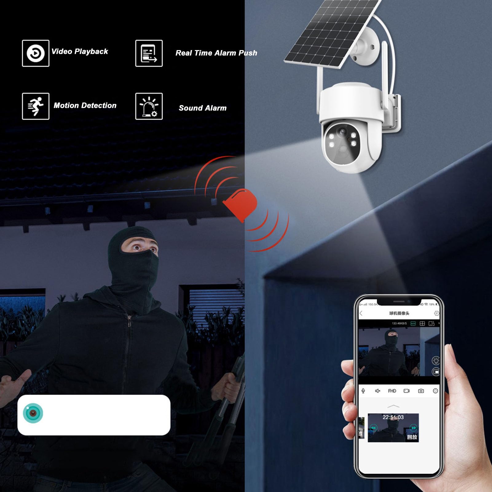 Gearwell Solar Security Camera Wireless Outdoor, WiFi Solar Panel Surveillance Camera with Night Vision & IP66 Waterproof - Ideal for Home, Yard, and Business Security Monitoring