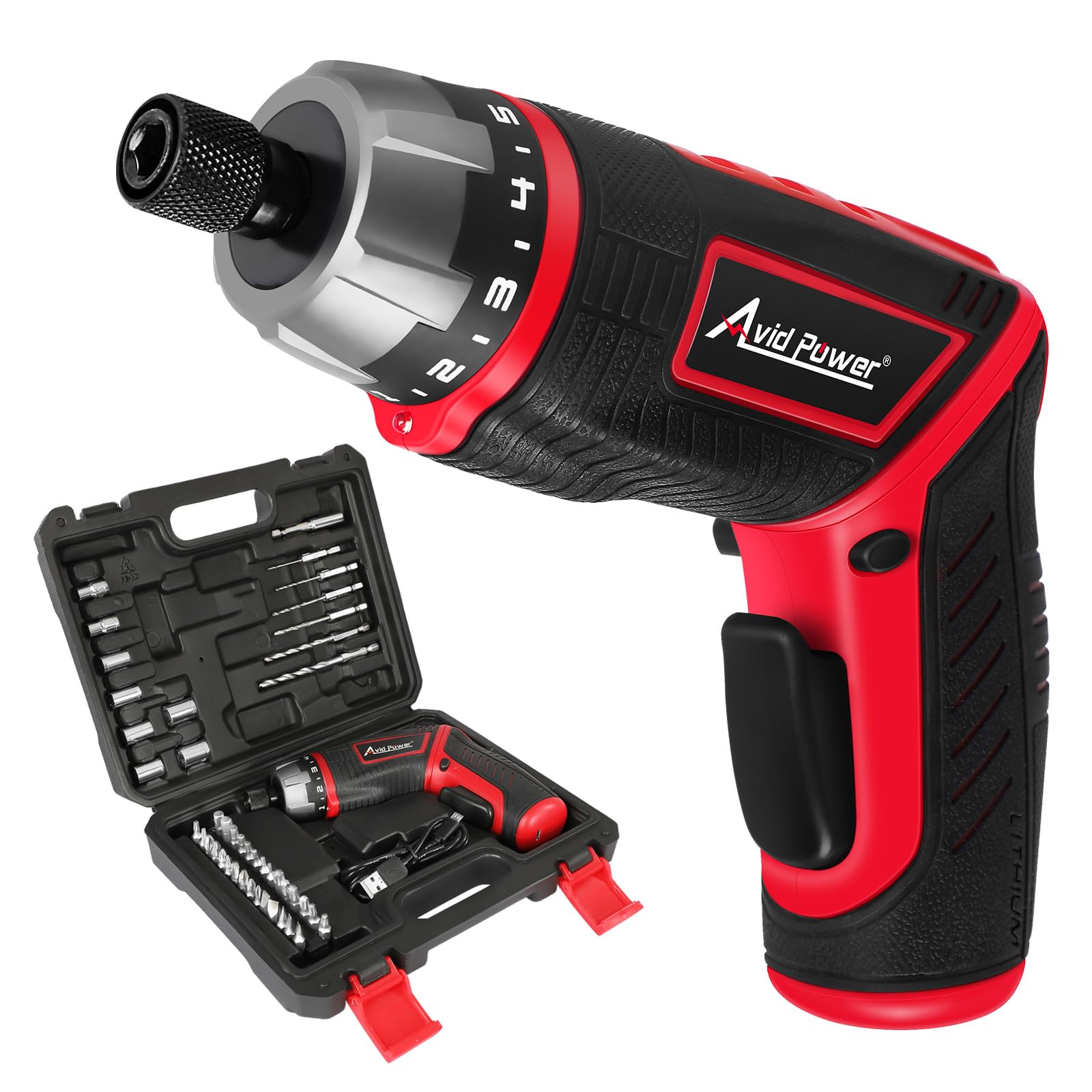 AVID POWER 4V Rechargeable Cordless Electric Screwdriver Kit with 44-Piece Accessories - 5.65Nm Torque, 5+1 Speed Settings, LED Light & Ergonomic Handle for DIY Projects, Furniture Assembly, Electronics Repair, and Home Improvement