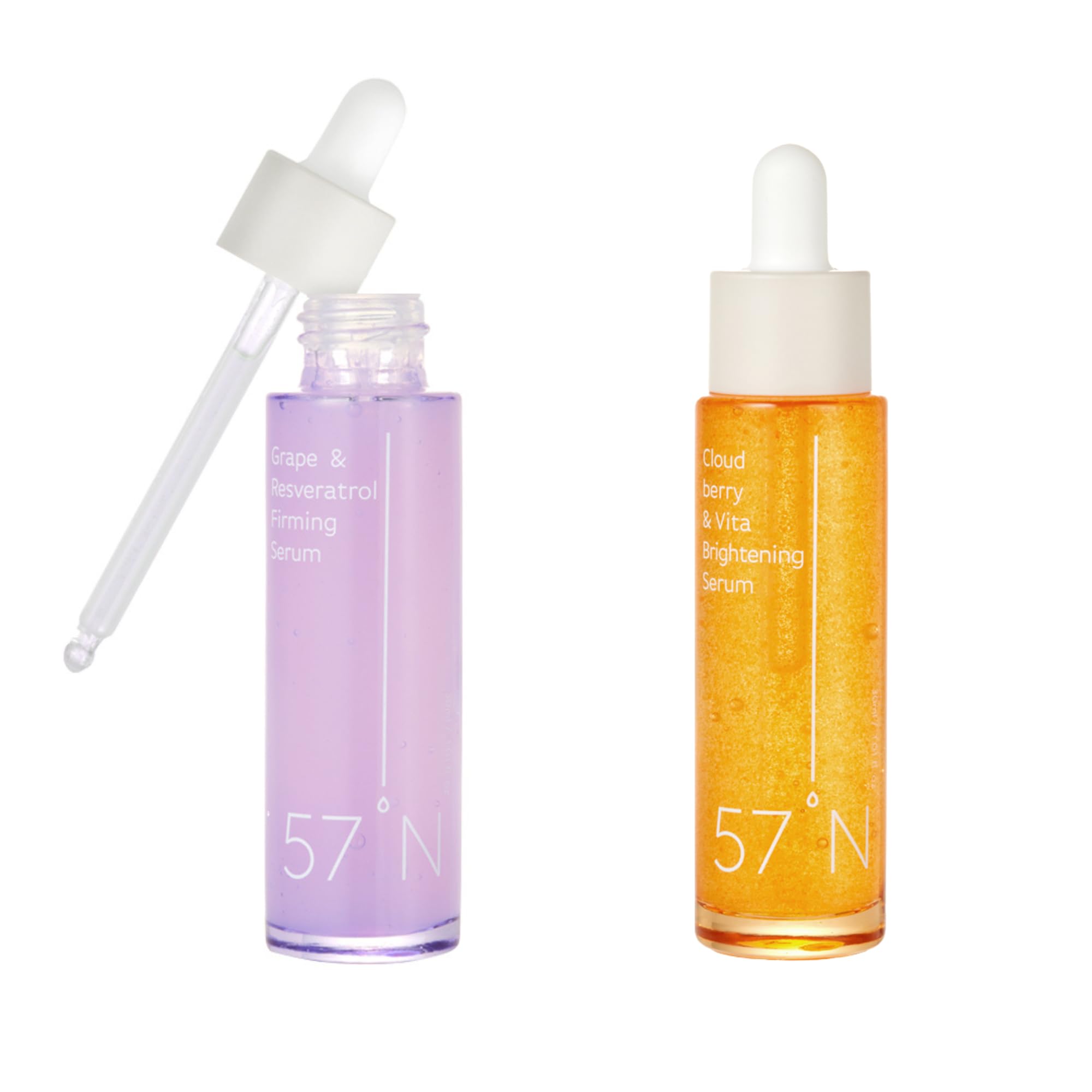 57N Firming & Brightening Serum Bundle - Grape & Resveratrol Anti-Aging Serum + Cloudberry & Vitamin C Serum for Glowing Skin | Perfect for Night Routine & Daily Skincare Regimen