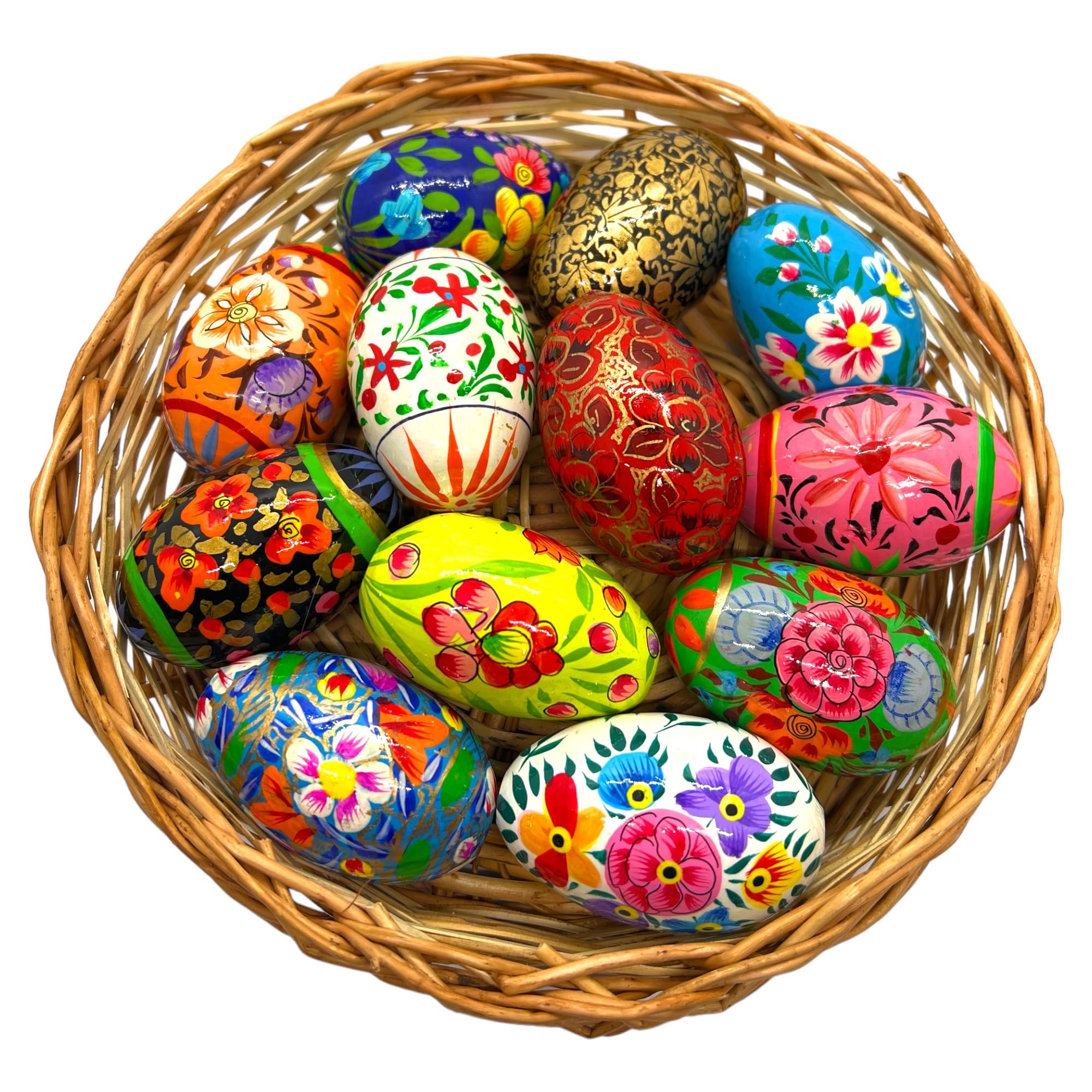 Hand Painted Wooden Easter Eggs - Eco Friendly & Lightweight Kids Safe Pisanki Style Decorations (Set of 8) - Perfect for Easter Basket Stuffers, Spring Home Decor & Holiday Crafts