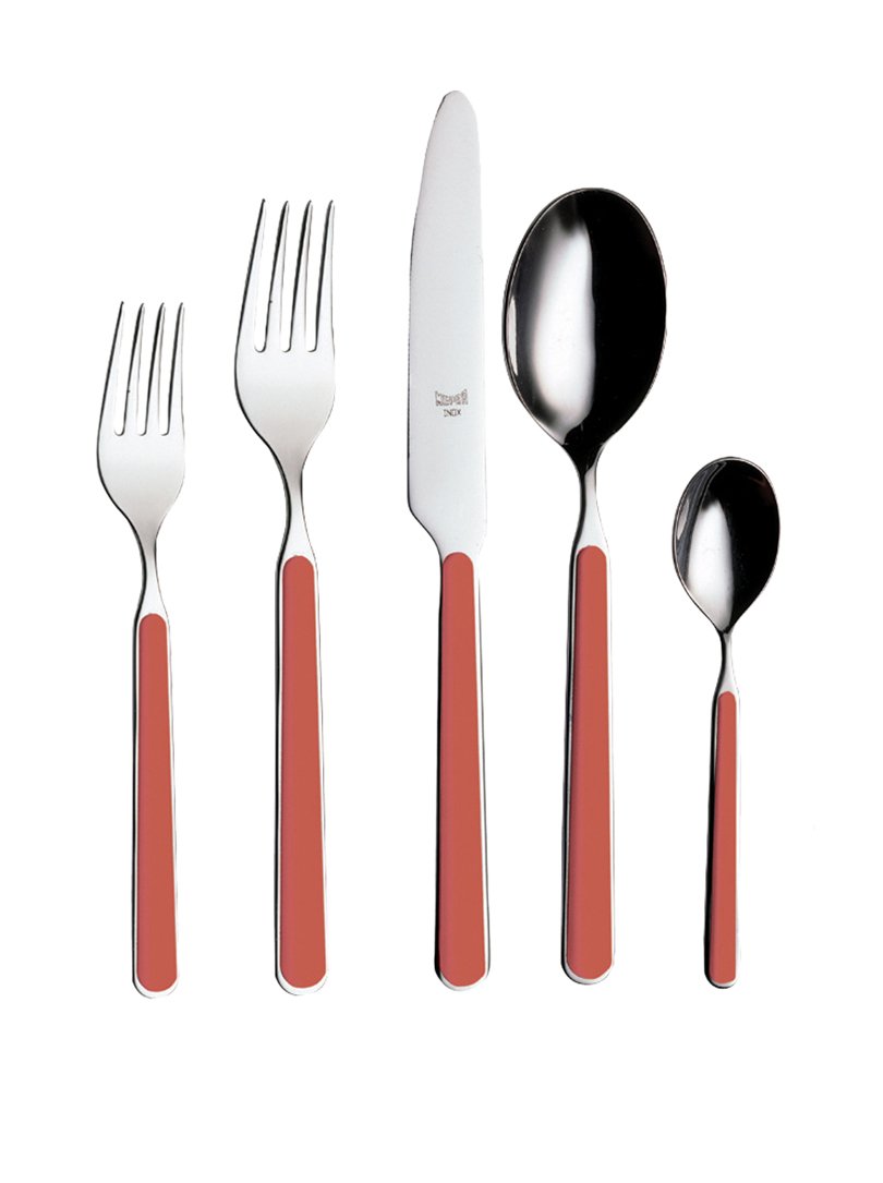 MEPRA Fantasia 5-Piece Flatware Set in Coral - Elegant Stainless Steel Cutlery for Dining, Parties, and Home Decor