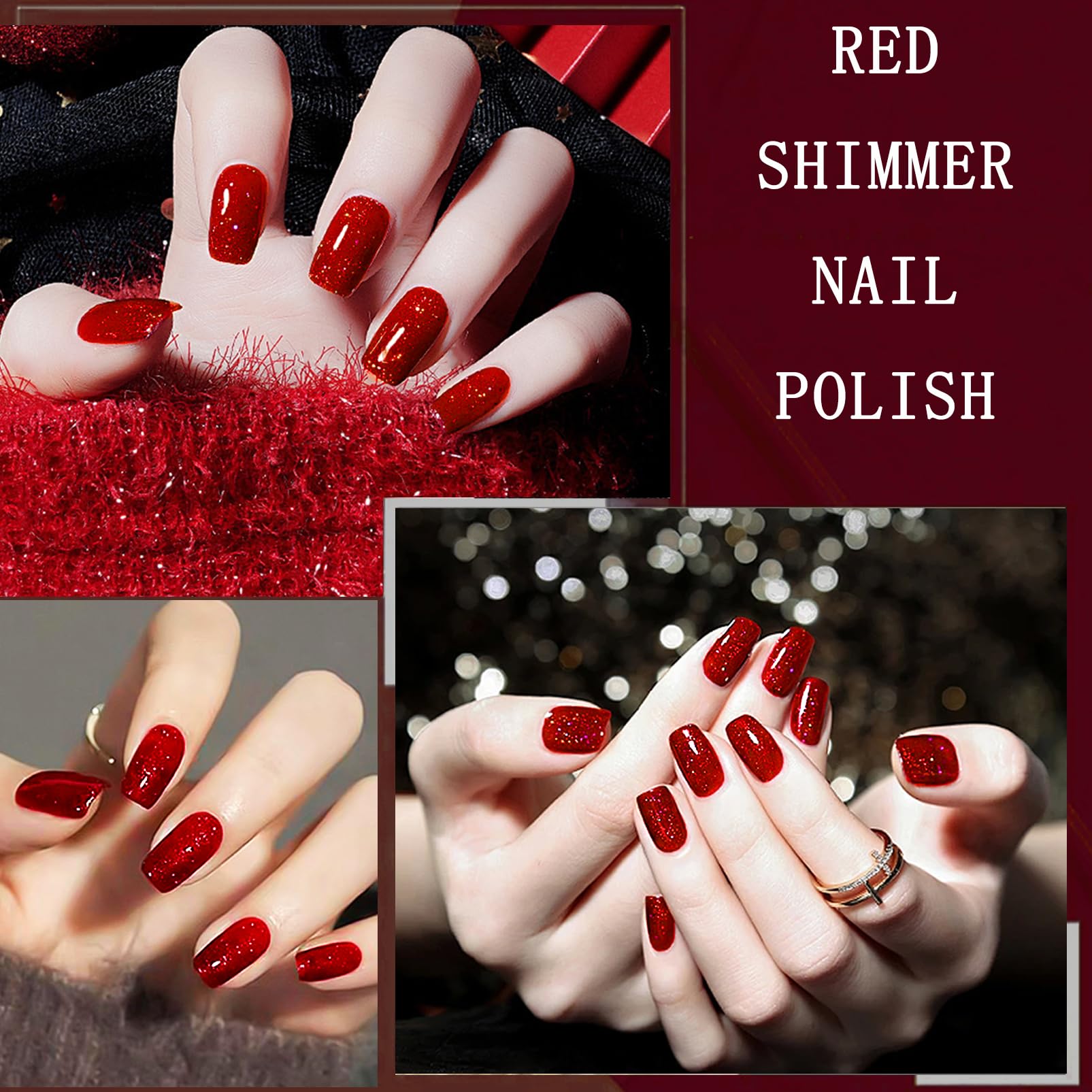 Sparkling Red Glitter Nail Polish - Quick Dry, Long Lasting Gel Nail Polish for Women & Girls - Shimmery Diamond Nail Polish for Parties, Date Nights & Special Occasions