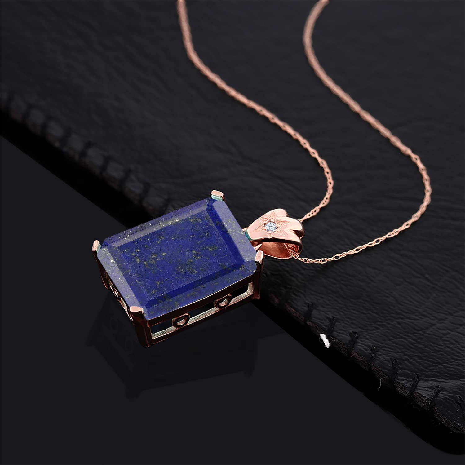 18K Rose Gold Plated Emerald Cut Gemstone Birthstone Pendant Necklace - 18X13MM Center Stone with 1.8MM Round Accents | Fine Jewelry Gift for Women, Wife, Mom | 18 Inch Chain Included | Perfect for Birthdays, Anniversaries & Special Occasions