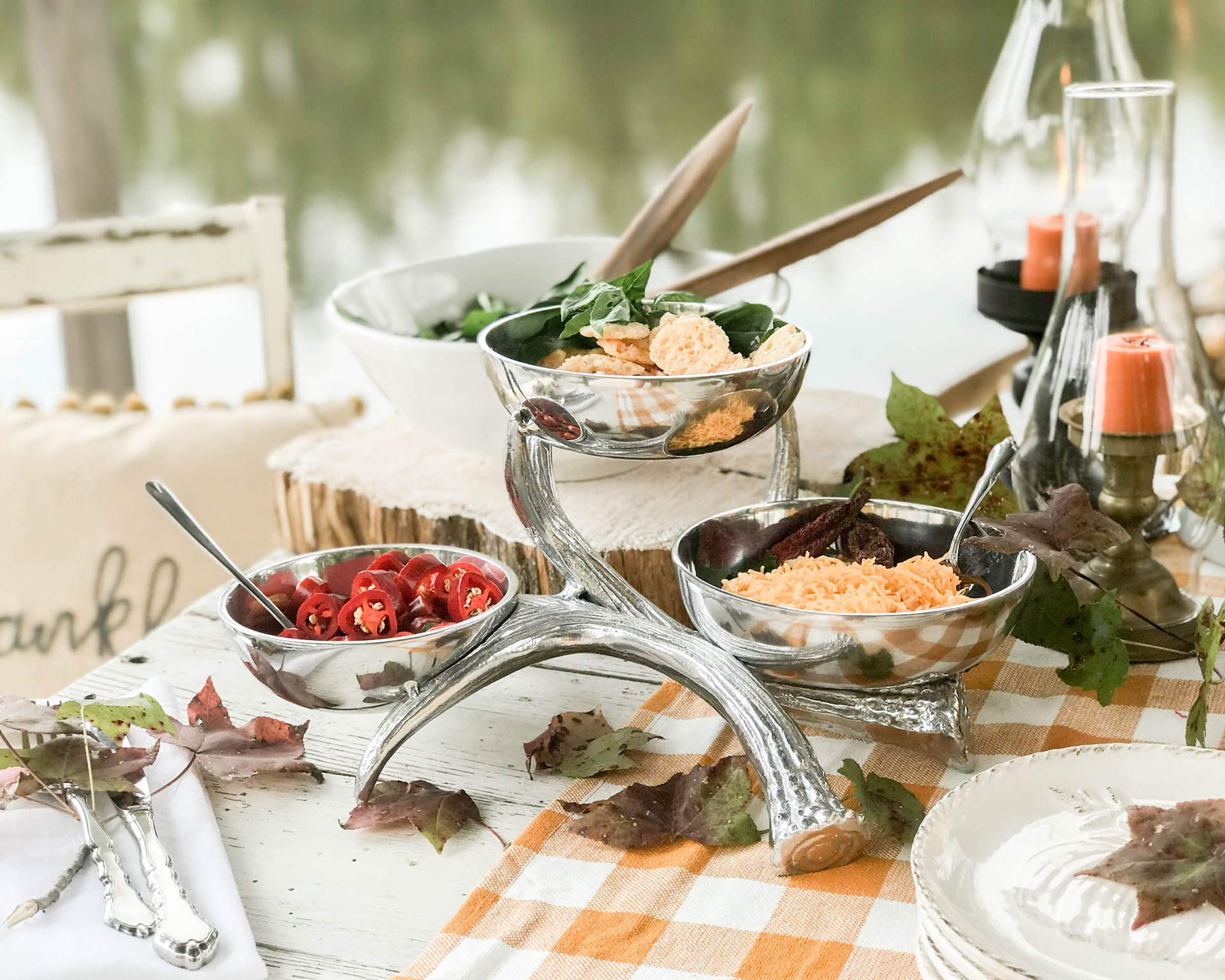 Arthur Court Designs Aluminum Antler Tiered 3-Bowl Serving Set - 14