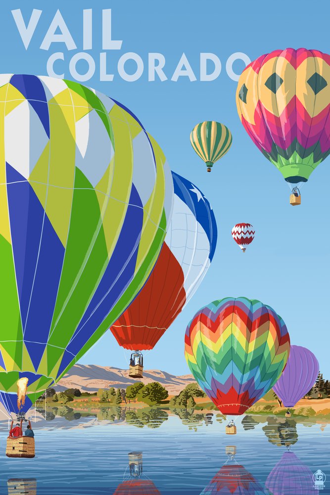 Lantern Press 16x24 Inch Giclee Print - Vail Colorado Hot Air Balloons Wall Art - Perfect for Home Decor, Office & Living Room