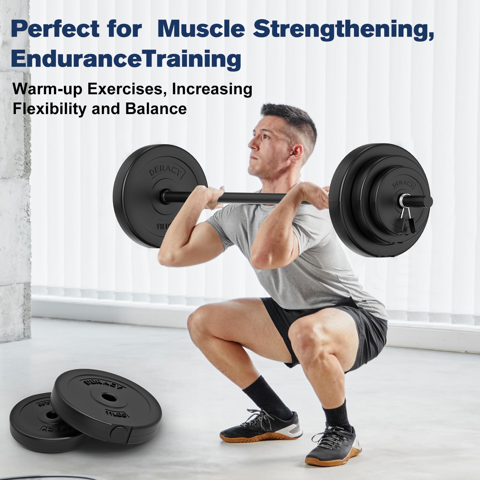 DERACY 43lbs Adjustable Olympic Barbell Weight Set with 6 Plates, 57.5 Inch Bar & Thick Foam Shoulder Pad - Home Gym Equipment for Strength Training, Muscle Building & Fitness Workouts - Perfect for CrossFit, Powerlifting & Home Exercise Routines