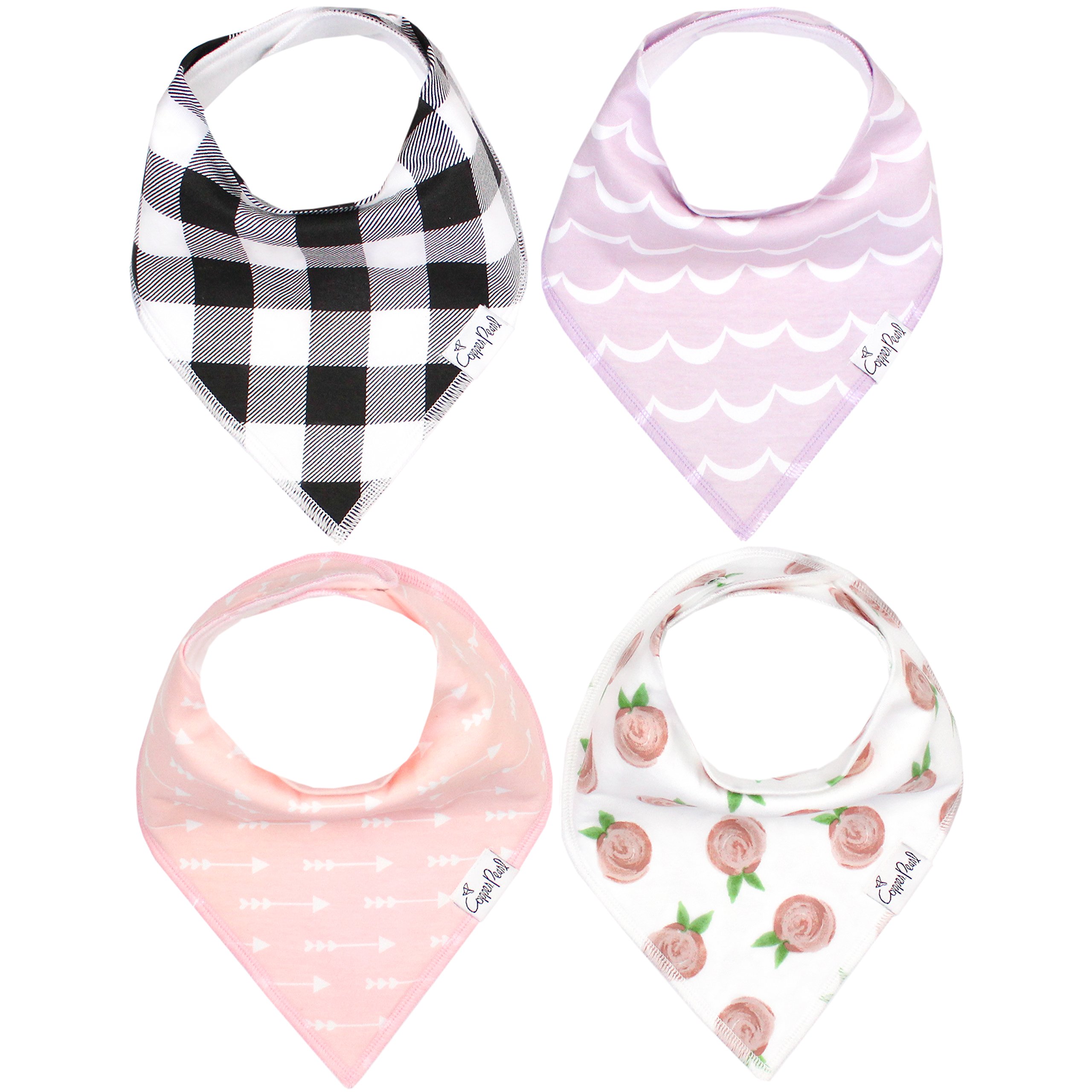 Copper Pearl Baby Bandana Drool Bibs 4-Pack - Soft Absorbent Teething Bibs for Girls, Rosie Set - Perfect for Drooling, Teething & Messy Meals