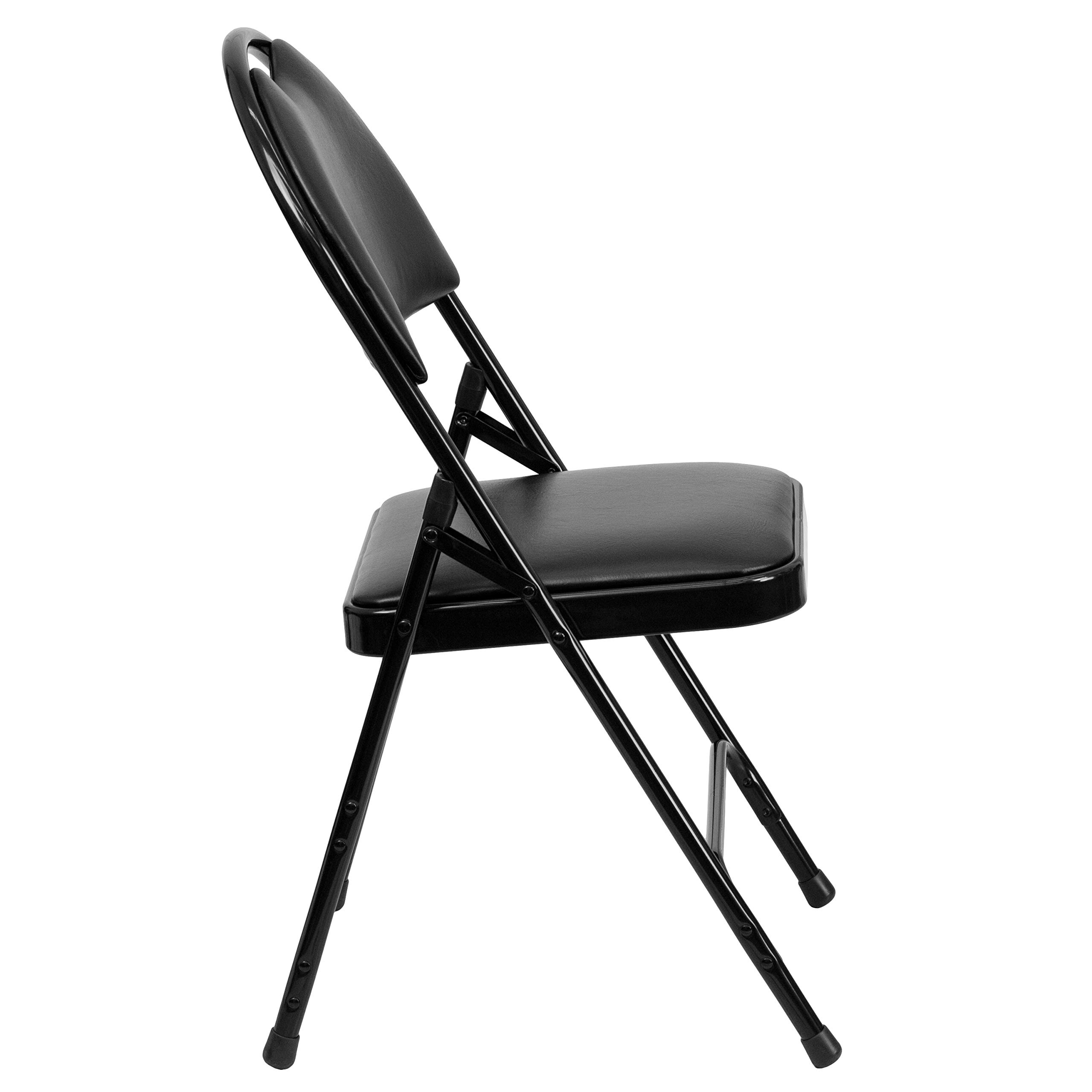 EMMA + OLIVER 4 Pack Black Vinyl Folding Chairs - Lightweight Metal Frame, Portable & Space-Saving for Indoor Outdoor Events, Parties, Camping, Picnics, and Home Use