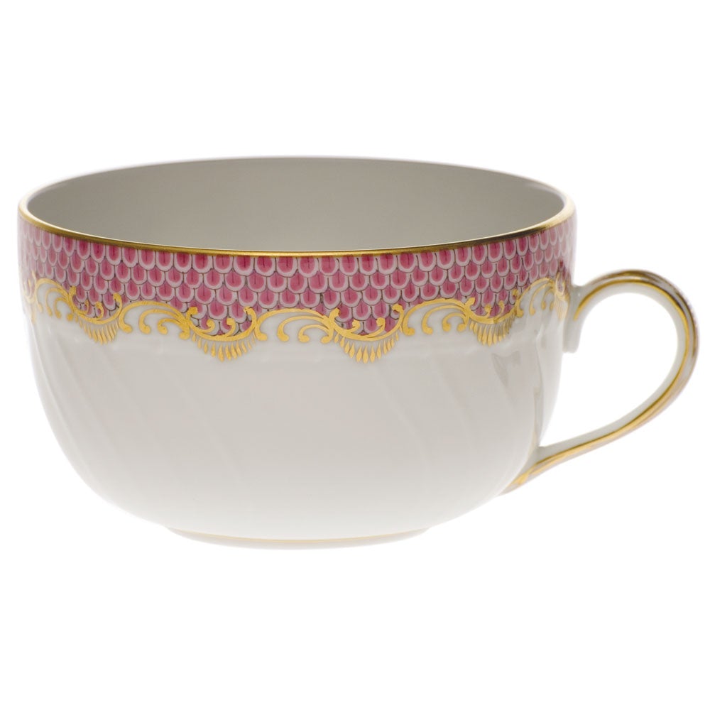 Vintage Pink Canton Fish Scale Teacup - Hand-Painted Porcelain Tea Cup for Afternoon Tea, Collectibles & Home Decor