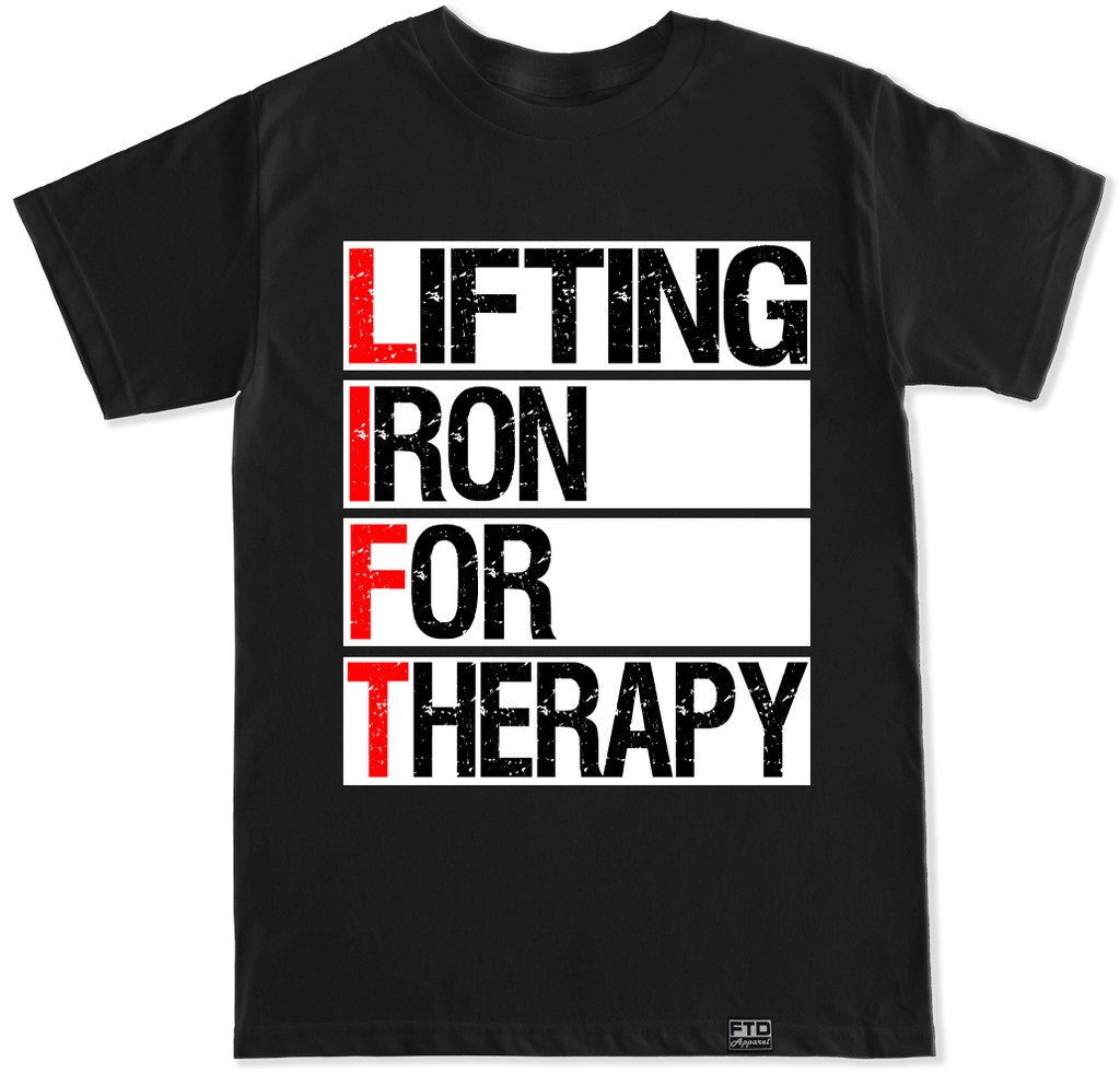 FTD Apparel Men's Therapy Iron Lifting T-Shirt - Comfortable Workout & Recovery Shirt for Gym, Physical Therapy & Everyday Wear