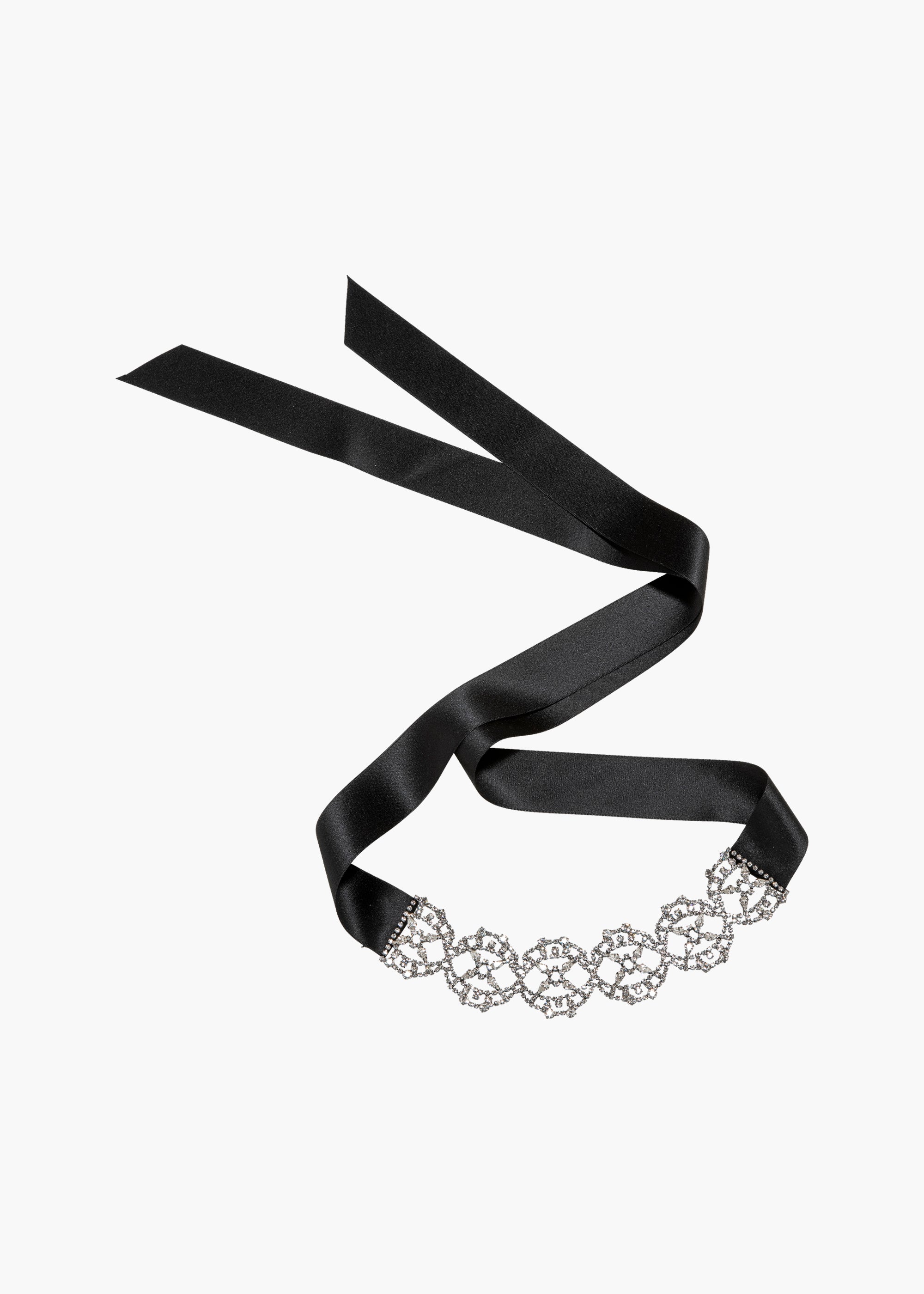Lavinia Crystal Black Ribbon Tie - Elegant Hair Accessory for Women, Perfect for Weddings, Parties & Special Occasions
