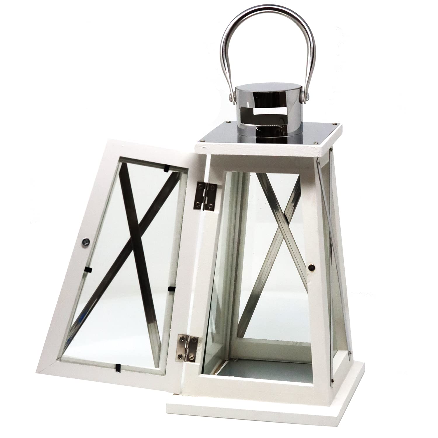 White Wooden Candle Lantern - Rustic Home Decor for Table Centerpiece, Wedding, Patio & Fireplace Ambiance