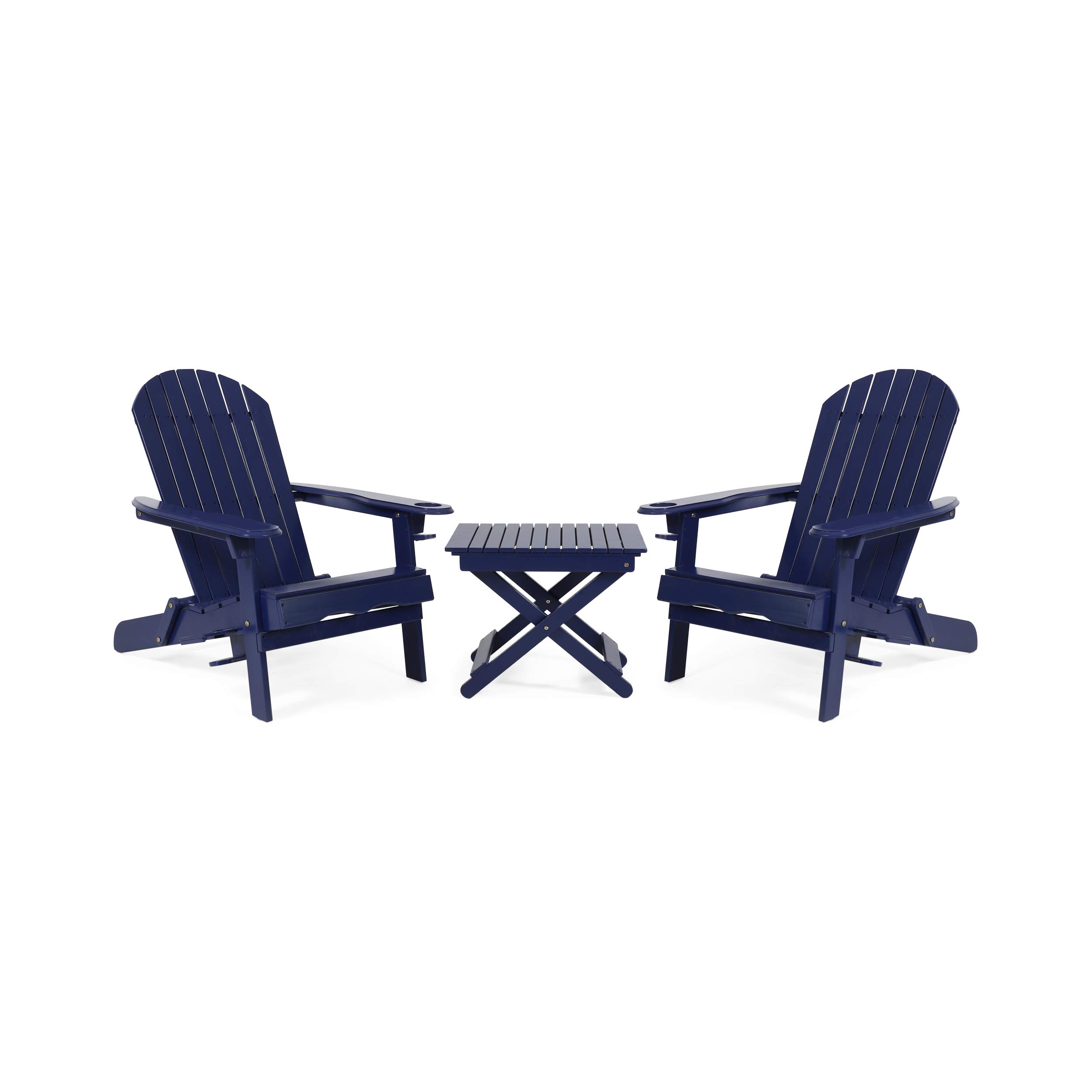 Christopher Knight Home Dominic Outdoor Acacia Wood 2-Seater Folding Bistro Set, Navy Blue - Perfect for Patio, Garden, Balcony or Poolside Relaxation