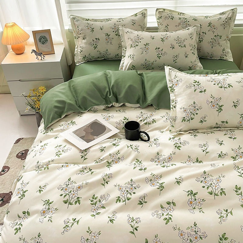Vintage Chamomile Flower Bedding Set - 100% Cotton Queen Size Floral Duvet Cover & Pillowcases - Bohemian Chic Home Decor for Bedroom, Guest Room & Dorm