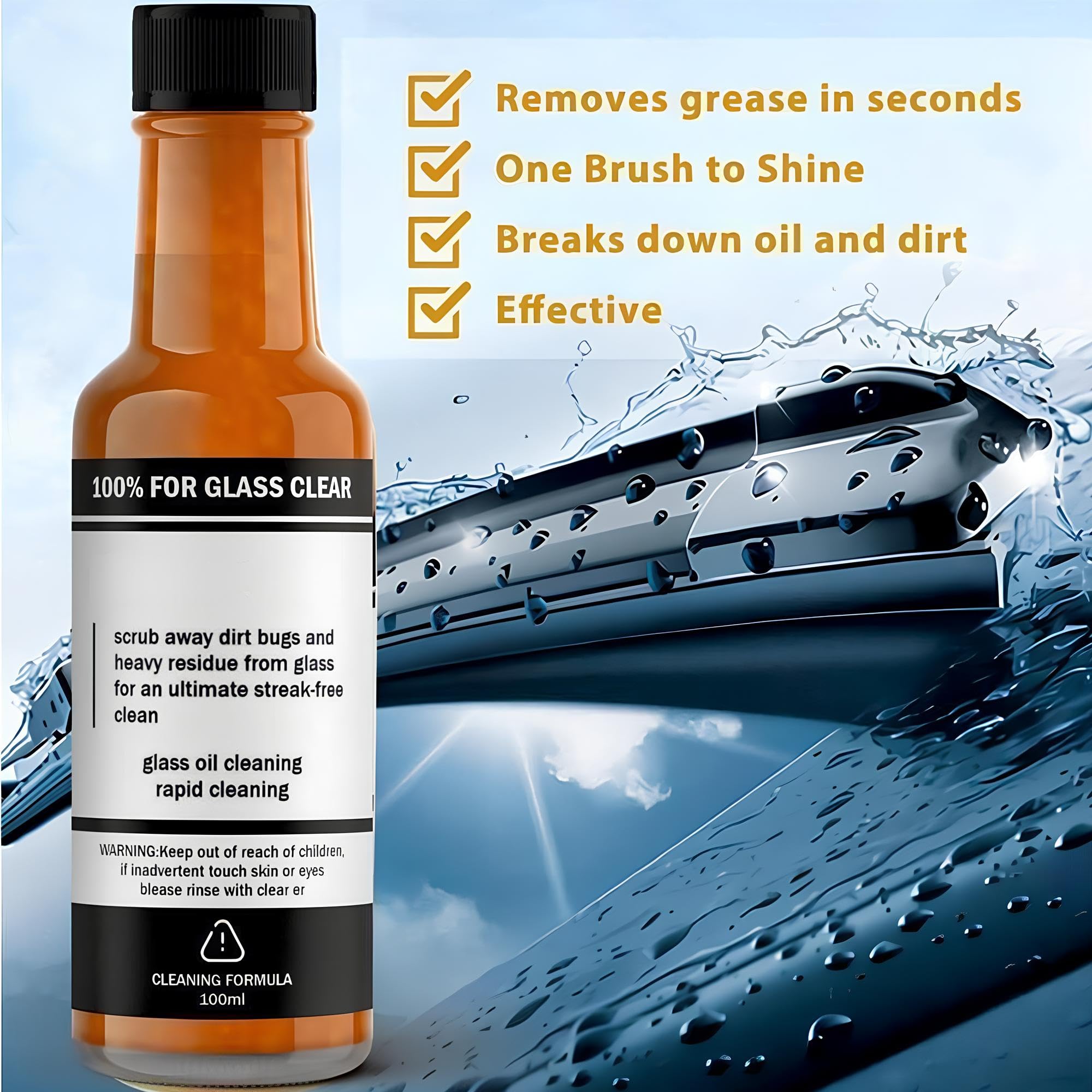 Premium Glass Oil Film & Water Spot Remover - Car Windshield Cleaner for Streak-Free Shine | Home & Auto Window Cleaning Solution (100ml) | Perfect for Cars, Trucks, Mirrors & Glass Tables