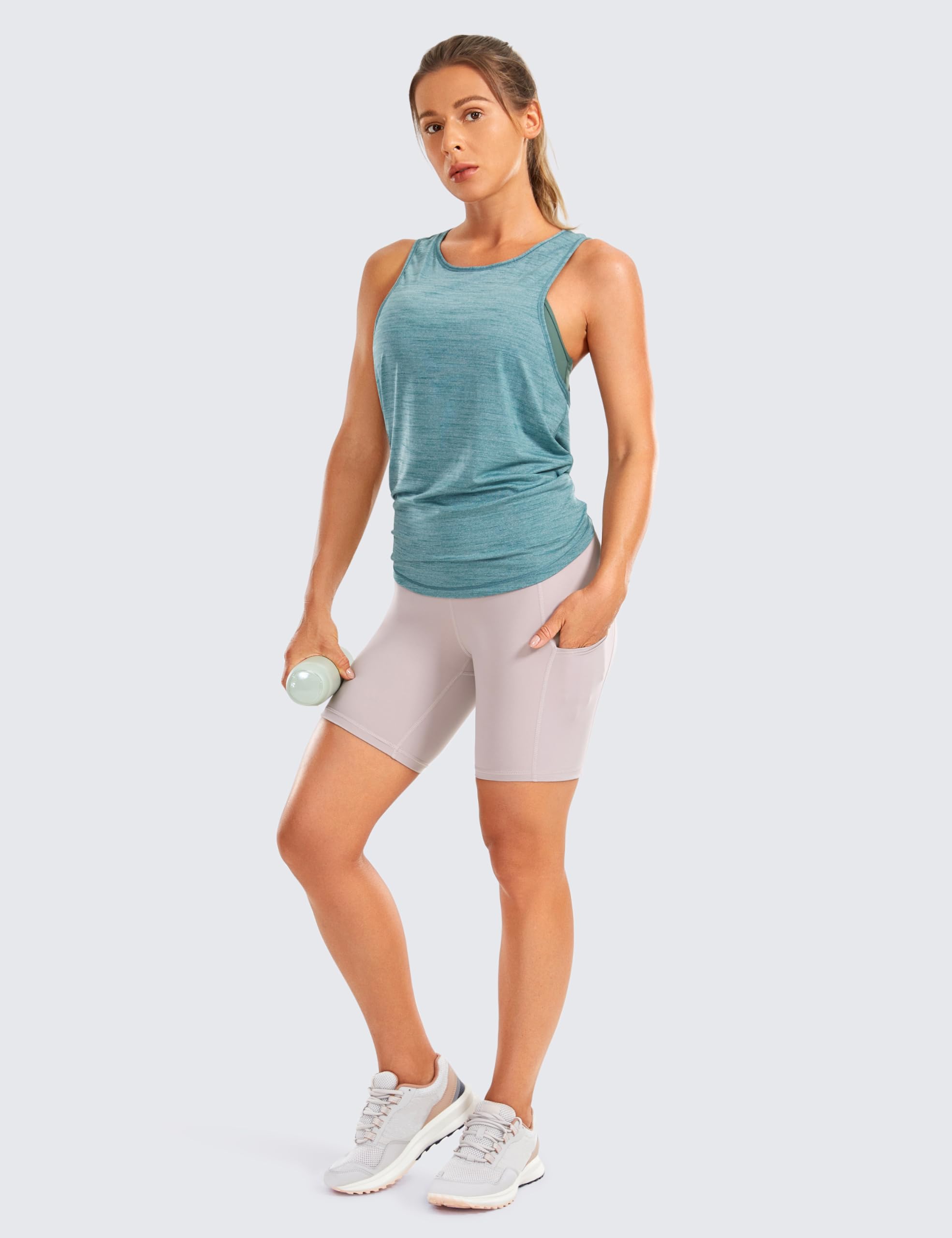 CRZ YOGA Women's High Waisted 6'' Running Shorts with Pockets - Naked Feeling Lightweight Compression Gym Biker Shorts for Yoga, Workout & Lounge Wear