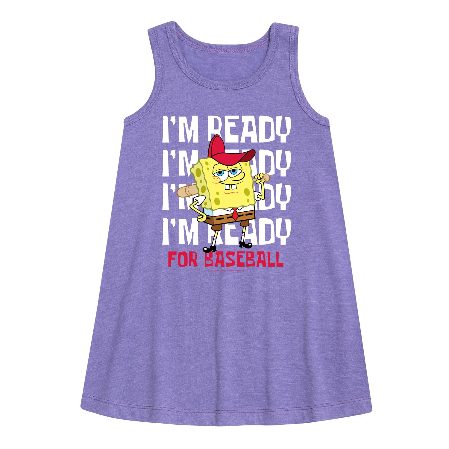 Spongebob Squarepants Baseball A-Line Dress for Toddler & Youth Girls | Cute Cartoon Character Outfit for Playdates, Birthday Parties & Casual Wear