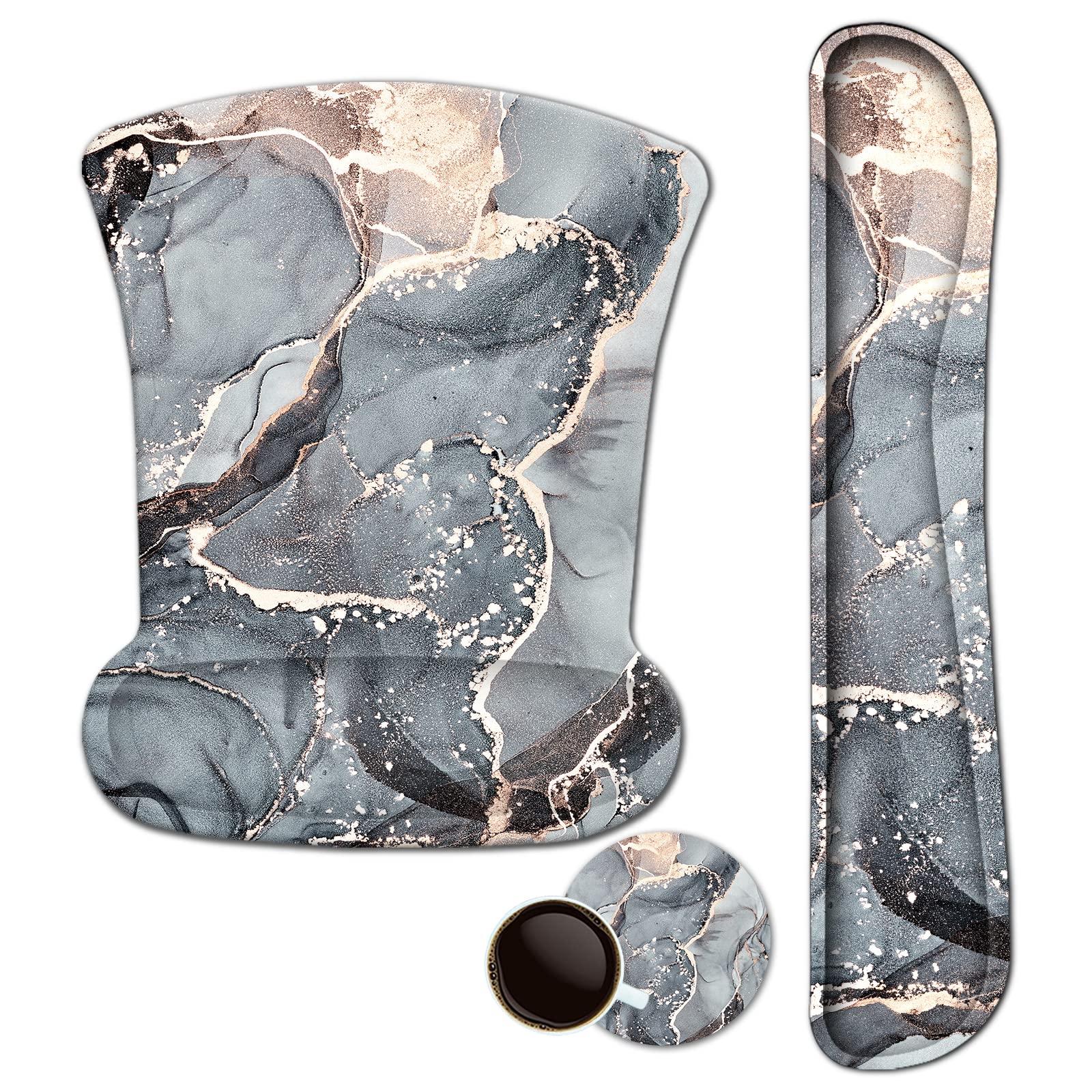 ARTSO Ergonomic Keyboard Wrist Rest & Mouse Pad Set with Memory Foam - Green Marble Design for Pain Relief, Comfortable & Lightweight for Office & Gaming Use