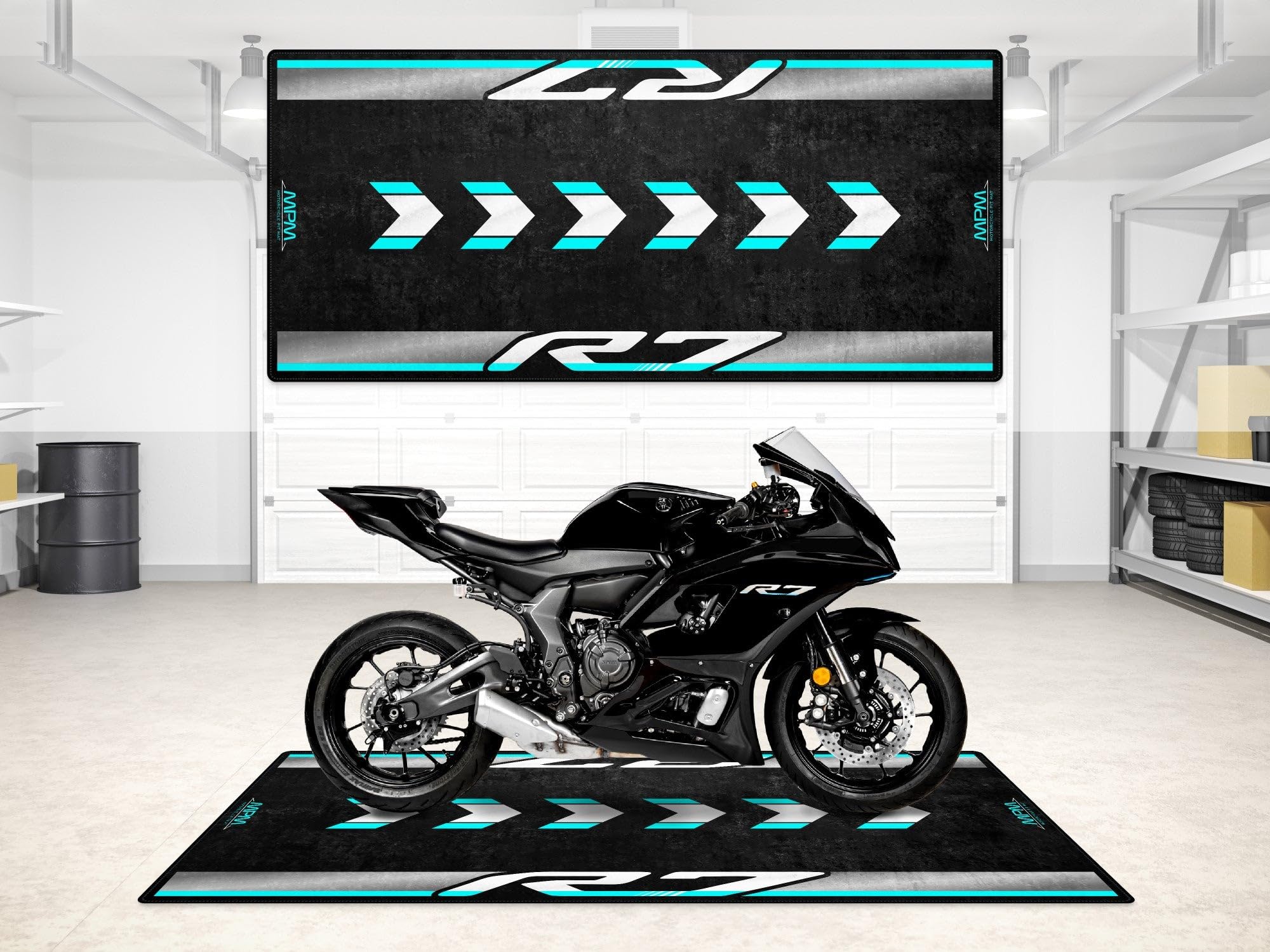 Non-Slip Washable Garage Mat for Yamaha R7 Motorcycle - Durable Parking Pit Mat & Showroom Floor Carpet Rug (220x100cm, Black) - Perfect for Garage Protection, Bike Shows & Workshop Use