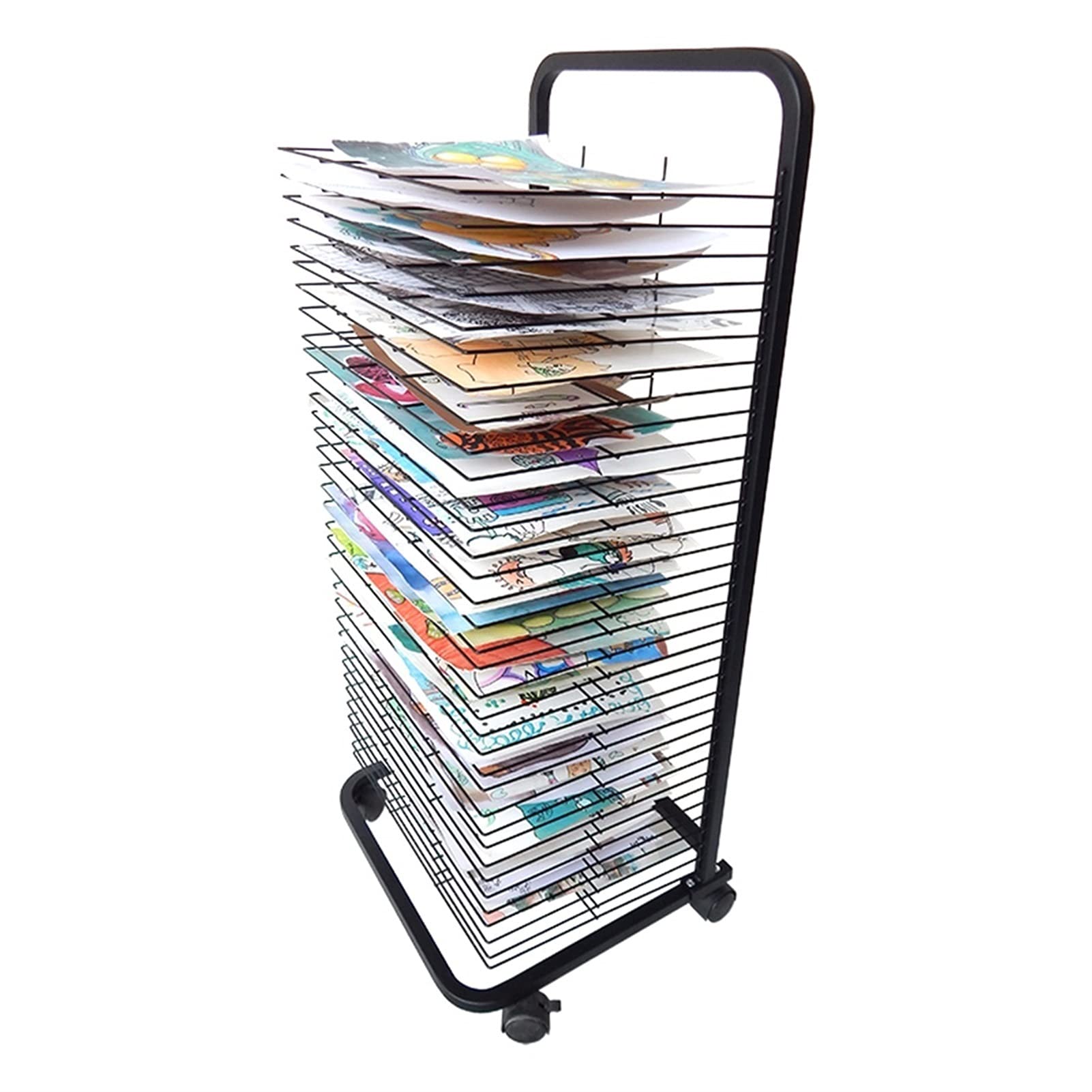 YSCMX 25-Layer Mobile Drying Rack with Wire Shelves - Black Powder Coated Art Studio Easel for Paintings, Classroom Projects & Educational Crafts | Perfect for Artists, Teachers & Students