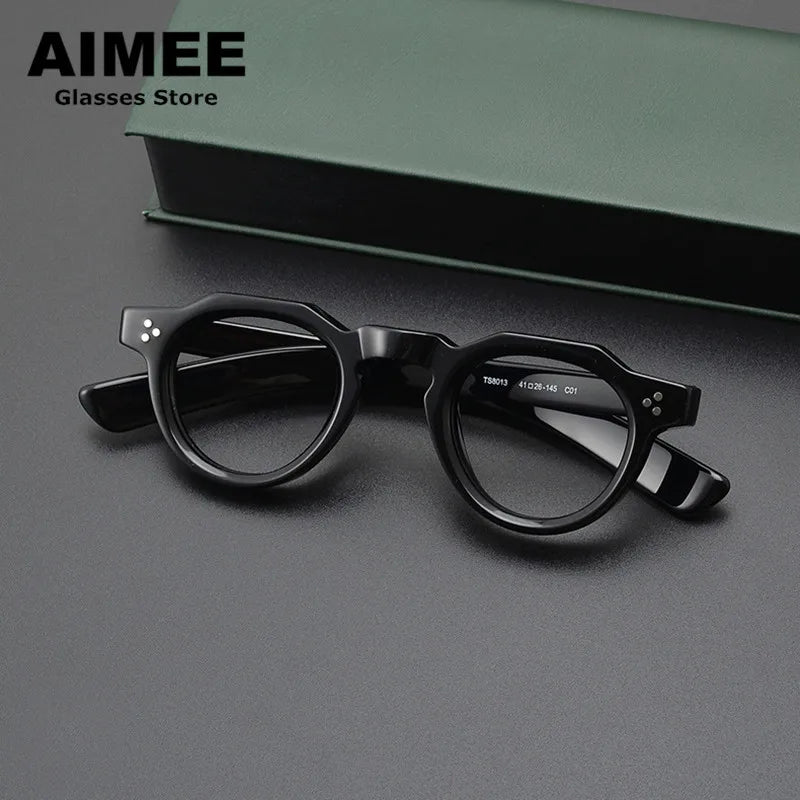 Aimee Unisex Full Rim Flat Top Oval Acetate Eyeglasses 8013 - Stylish Retro Frame for Men & Women - Perfect for Reading, Work, and Fashion Accessories