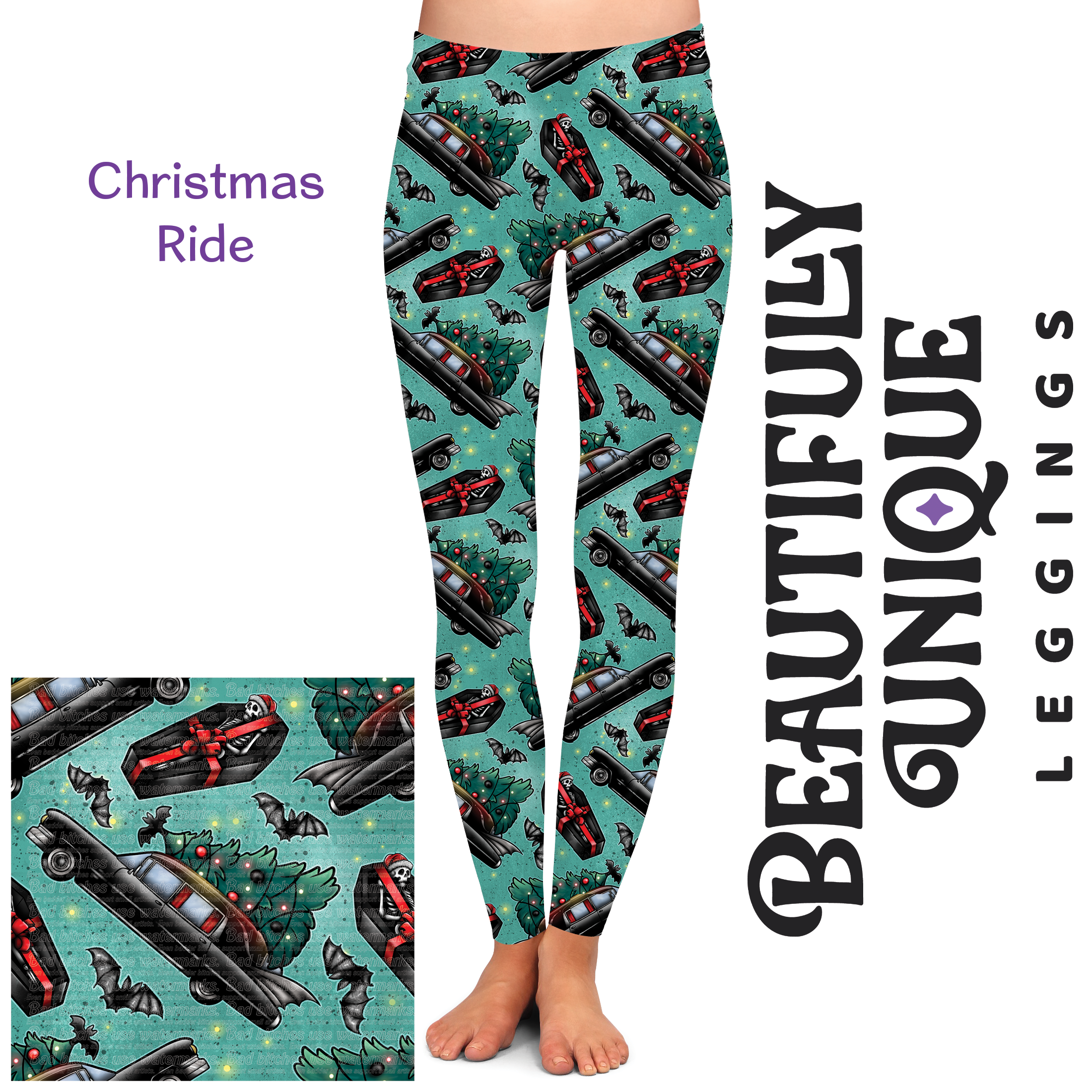 Goth Creepmas Christmas Ride Semi-Exclusive Handcrafted Vibrant Leggings | Unique Holiday Fashion for Gothic Christmas Parties & Alternative Festive Outfits