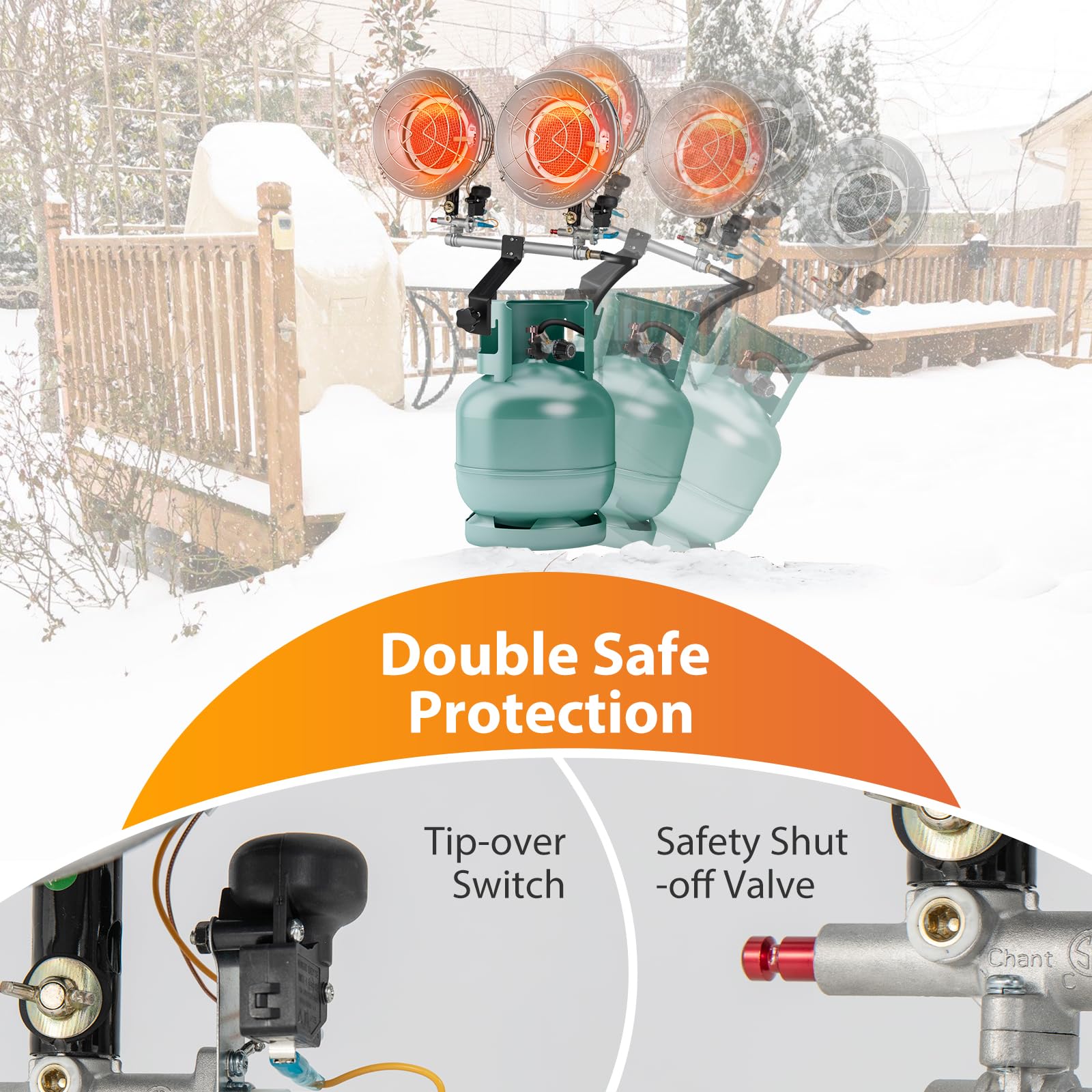 COSTWAY 30,000 BTU Dual Propane Tank Top Heater - Adjustable Outdoor Heater with Dual Burners & Safety Tip-over Switch - Portable Heating for Camping, Fishing, Hunting, Patio, Garage & Backyard Use