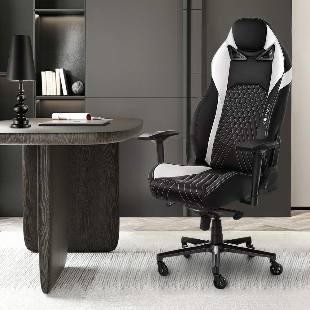 KARNOX Gladiator Gaming Chair - Ergonomic High Back Office Desk Chair with Adjustable Height, Headrest & Lumbar Support - PU Leather Racing Style Computer Chair for Home & Office - White - Perfect for Gaming, Working & Long Sitting Sessions