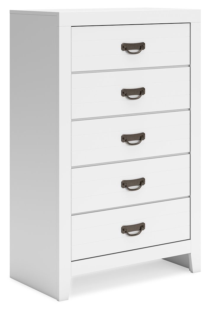 Binterglen White 5-Drawer Chest Dresser - Modern Bedroom Storage Organizer for Clothes, Linens & Accessories