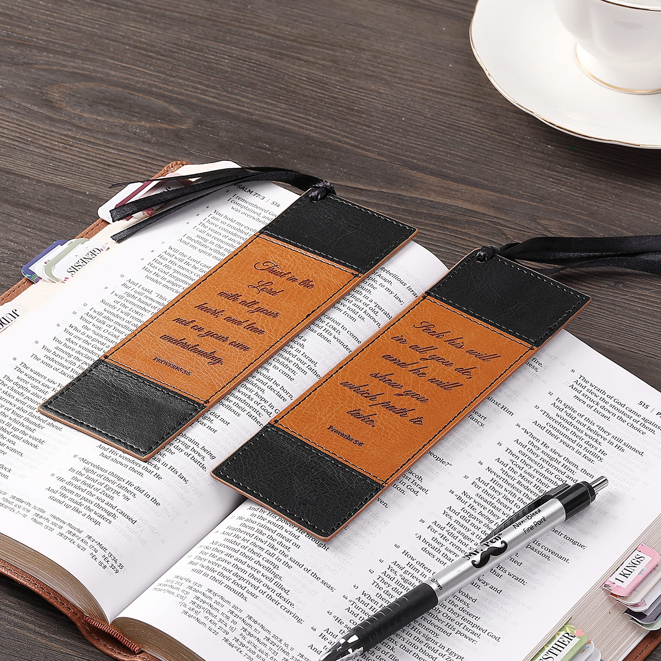 Mr. Pen Christian Bookmarks - 2 Pack Faux Leather Bible Bookmarks with Inspirational Verses - Perfect for Bible Study, Church Gifts & Religious Devotion