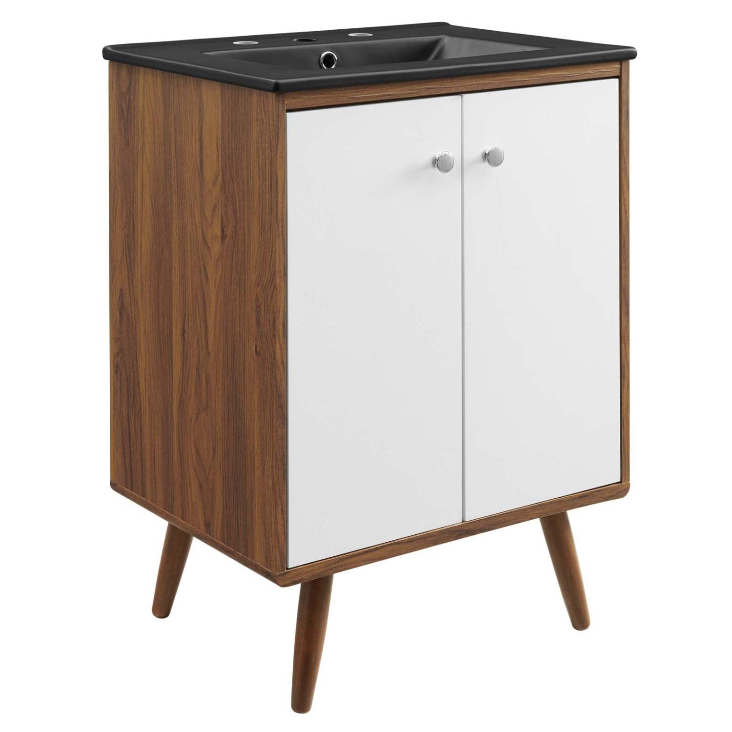 Modway Transmit 24 Inch Modern Bathroom Vanity with Sink - White & Black Finish for Small Bathrooms | Space-Saving Design Perfect for Apartments, Guest Baths & Powder Rooms