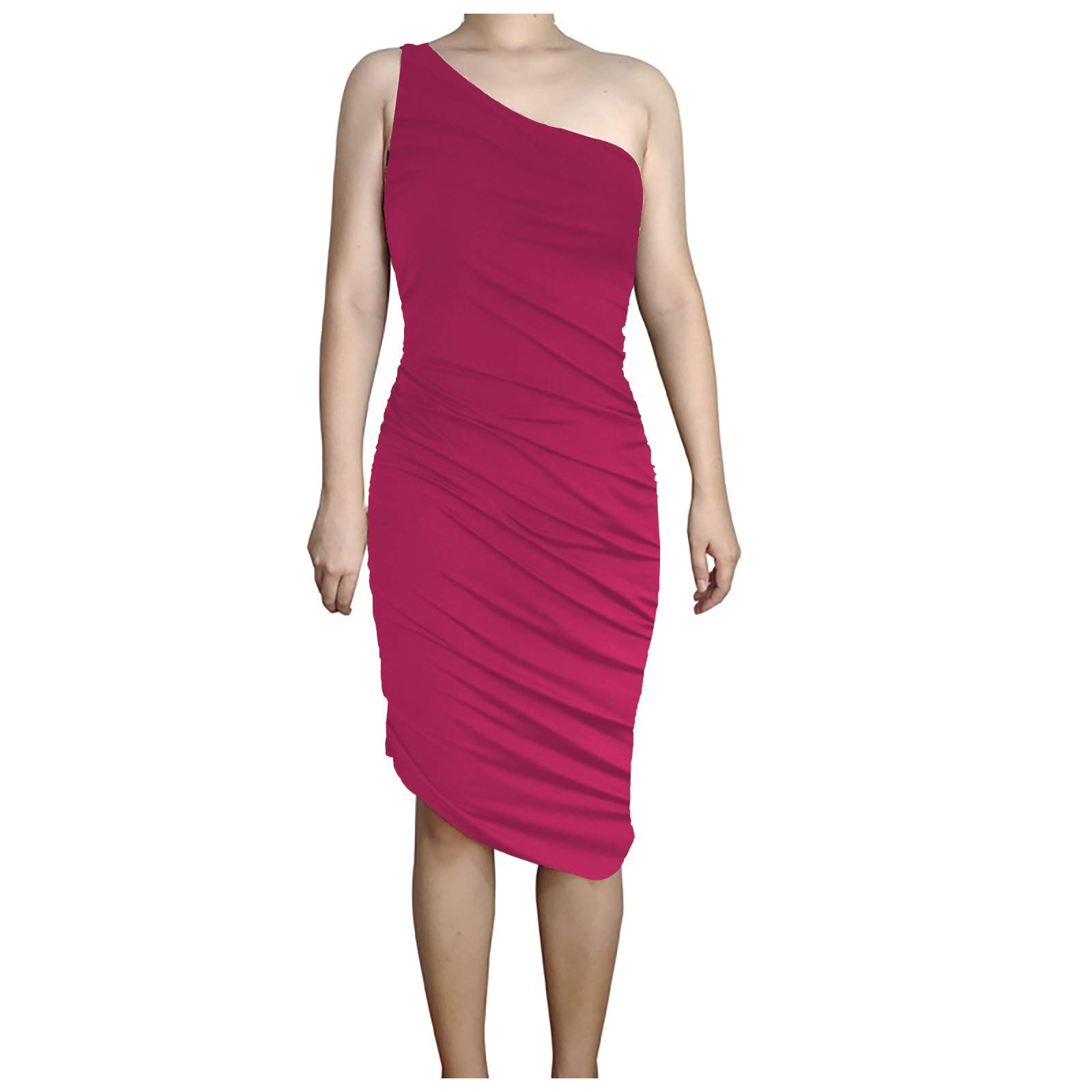 Stylish Women's Casual Dress - Sexy Sleeveless Slim Knee-Length Dress with Irregular Collar in Hot Pink | Perfect for Summer Outings, Parties & Date Nights