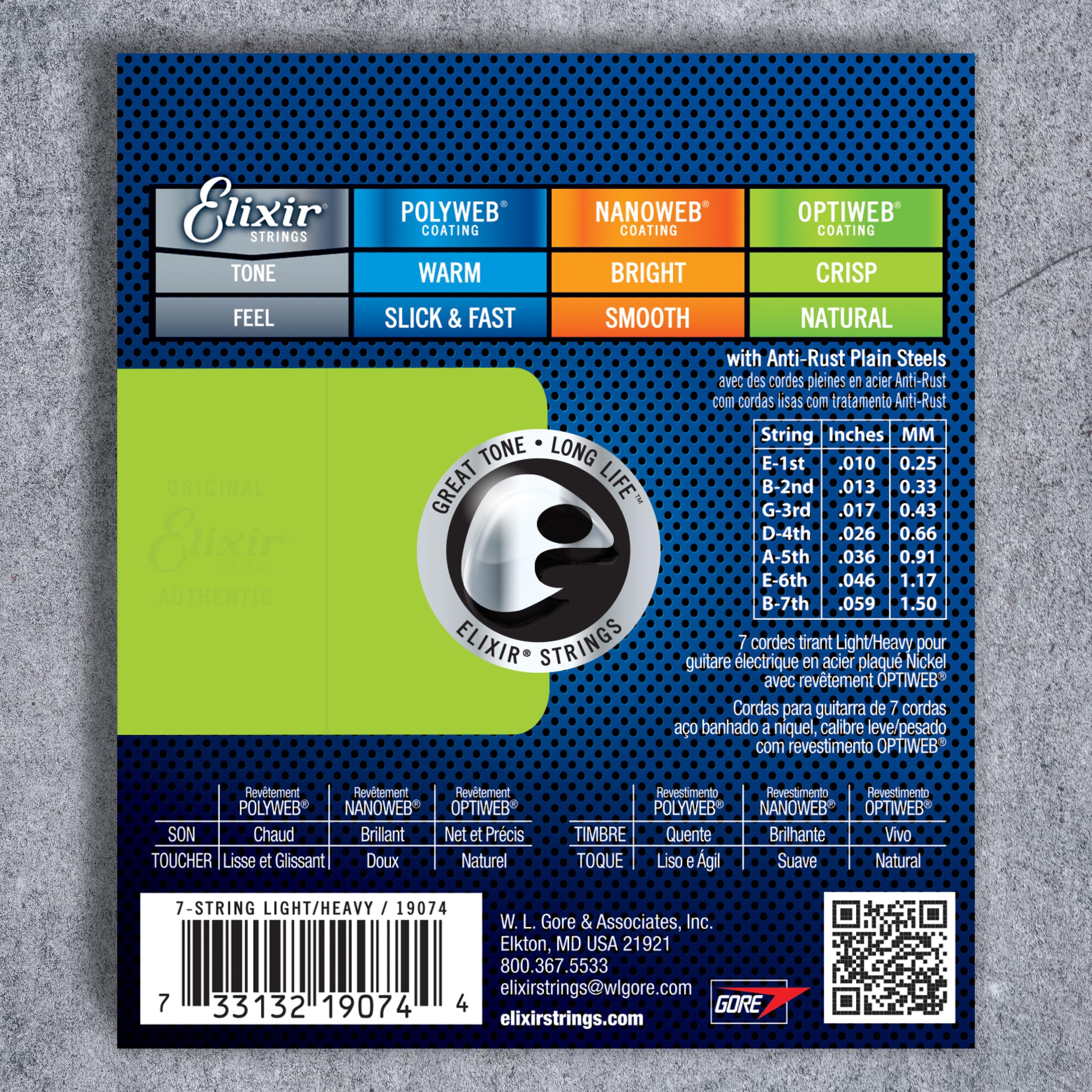 Elixir Electric Guitar Strings 7-String Set - Nickel Plated Steel with OPTIWEB Coating for Long-Lasting Crisp Tone & Comfortable Feel (10-59 Light/Heavy Gauge) - Perfect for Rock, Metal & Studio Recording
