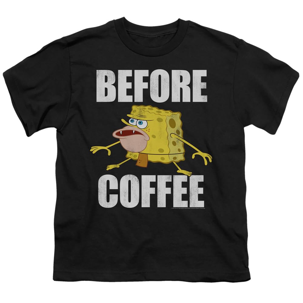 Popfunk Classic Spongebob Before Coffee Meme T-Shirt | Unisex Youth & Adult Sizes | Funny Cartoon Graphic Tee for Fans | Perfect for Casual Wear, Gifts & Meme Lovers