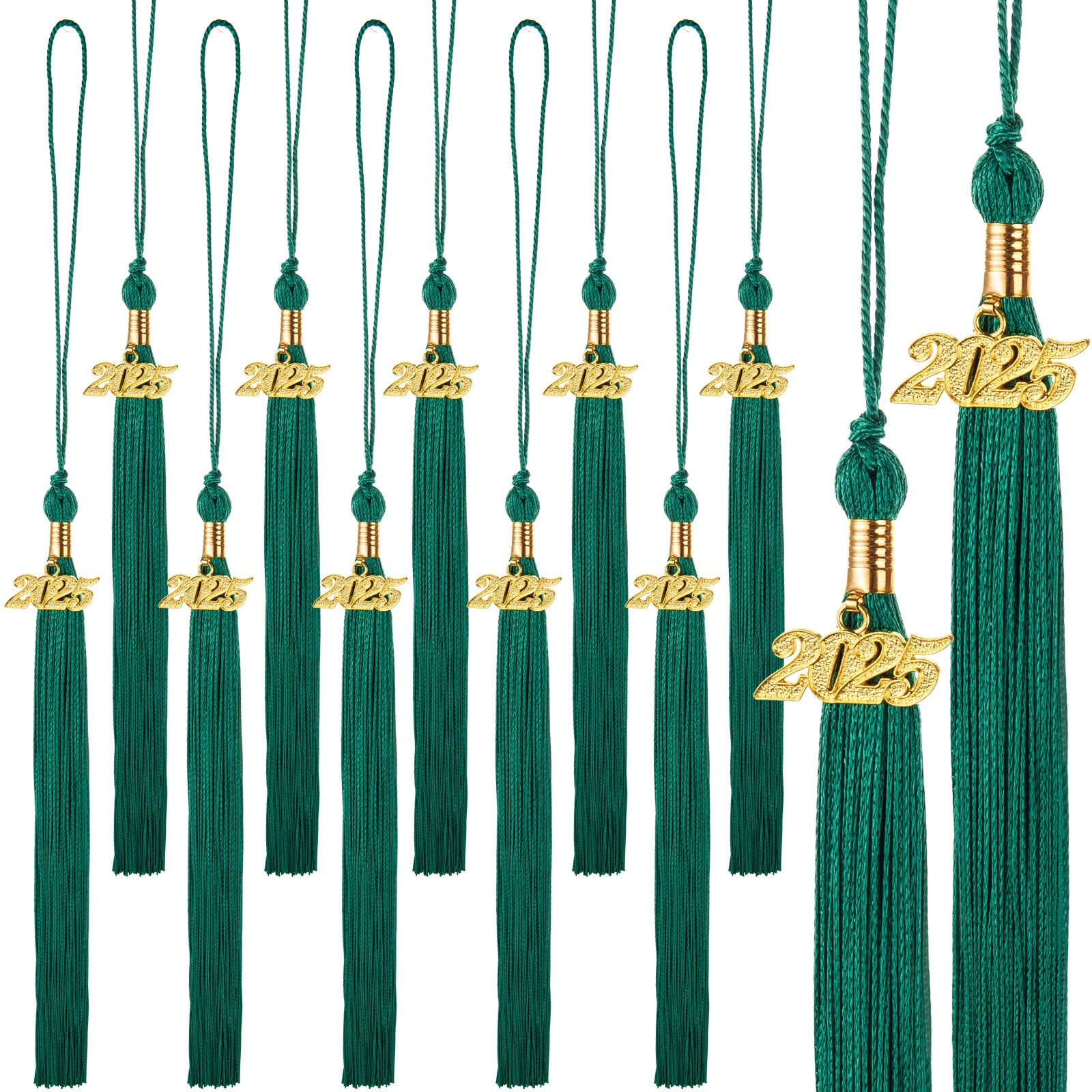 12 Pack 2025 Graduation Tassels with Charm - Green Cap Tassel Decorations for Graduation Ceremony & Party Supplies | High School, College, University Commencement Accessories