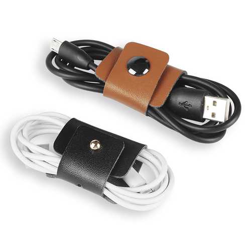 BUBM 2-Pack Genuine Leather Magnetic Headphone Cable Holder with USB Clip - Organize Your Earphones, Charging Cables & Accessories - Perfect for Home, Office, Travel & Car Use