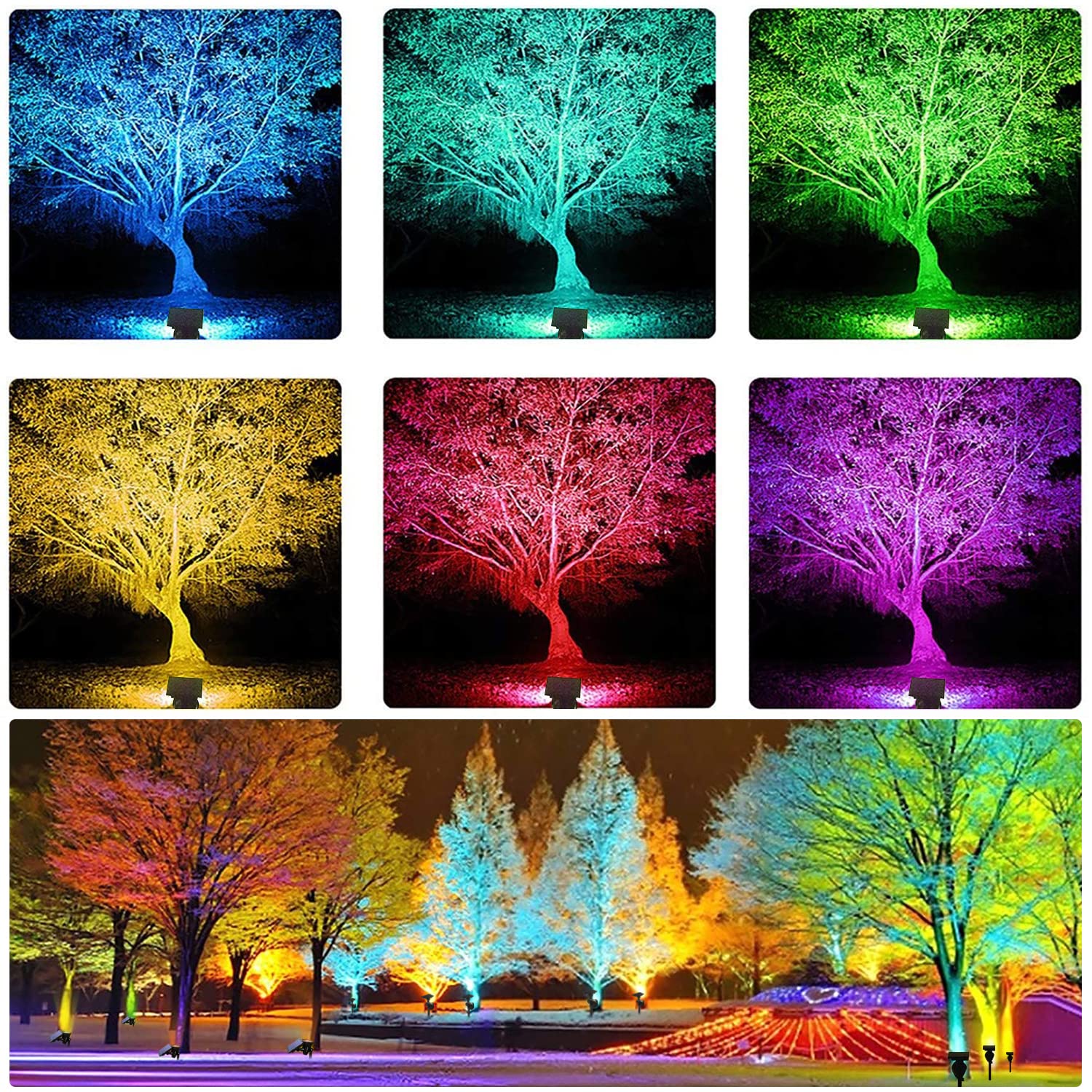 Solar Powered Outdoor Spotlights with Remote Control - 9 Color Changing LED Landscape Lights for Trees, Yard, Garden, and Pathway Lighting | Waterproof & Auto Mode