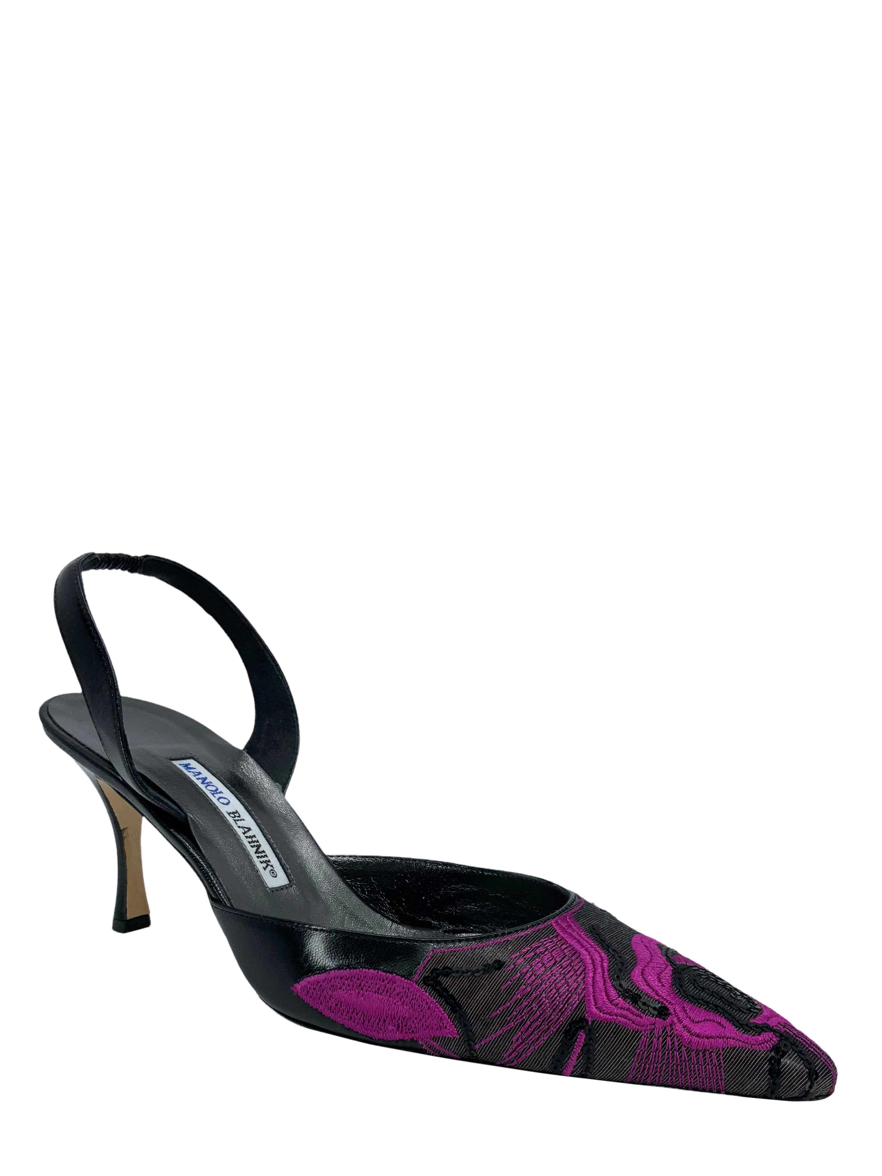 Manolo Blahnik Embroidered Carolyne Slingback Pumps - Women's Size 11 (US) | Elegant Heels for Weddings, Parties & Special Occasions