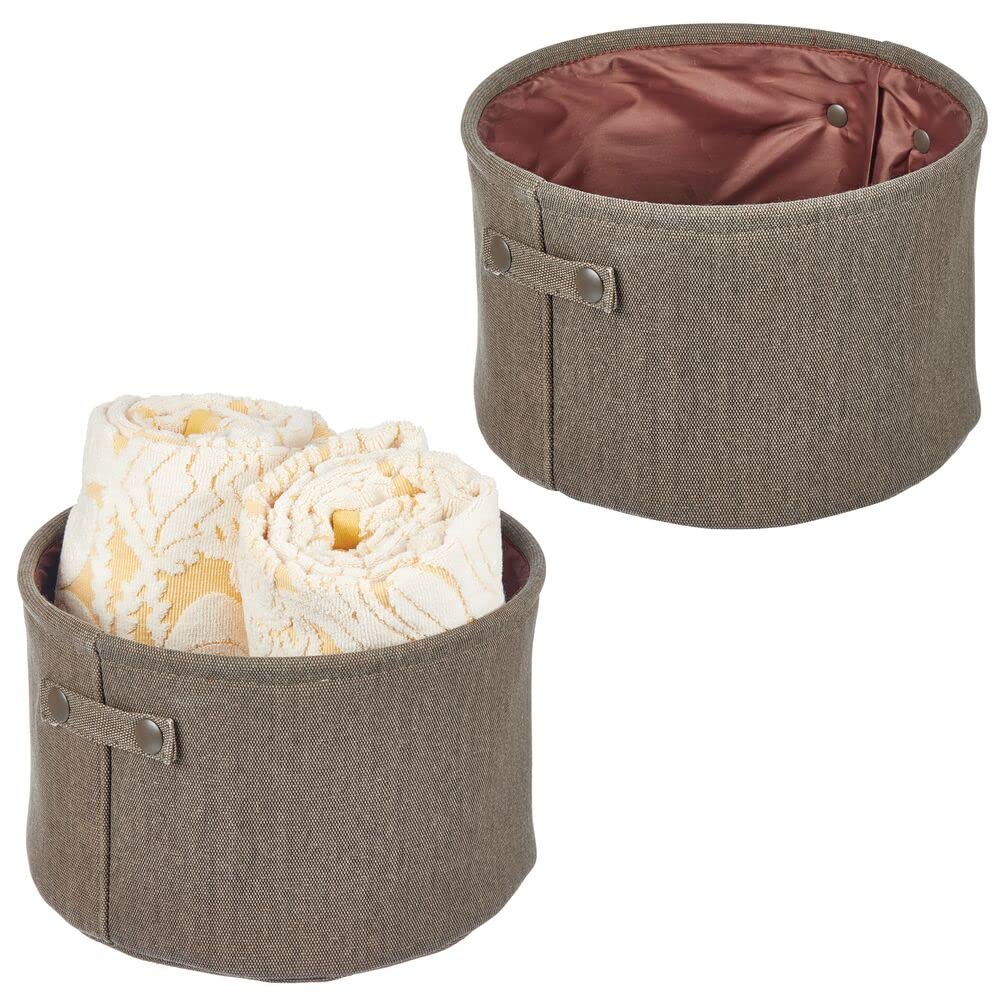 mDesign Soft Cotton Fabric Bathroom Storage Bin with Handles - 2 Pack Organizer for Towels, Toilet Paper Rolls & Bathroom Essentials - Perfect for Closets, Cabinets, Shelves - Textured Weave in Espresso Brown - Ideal for Bathroom Organization & Home Storage Solutions