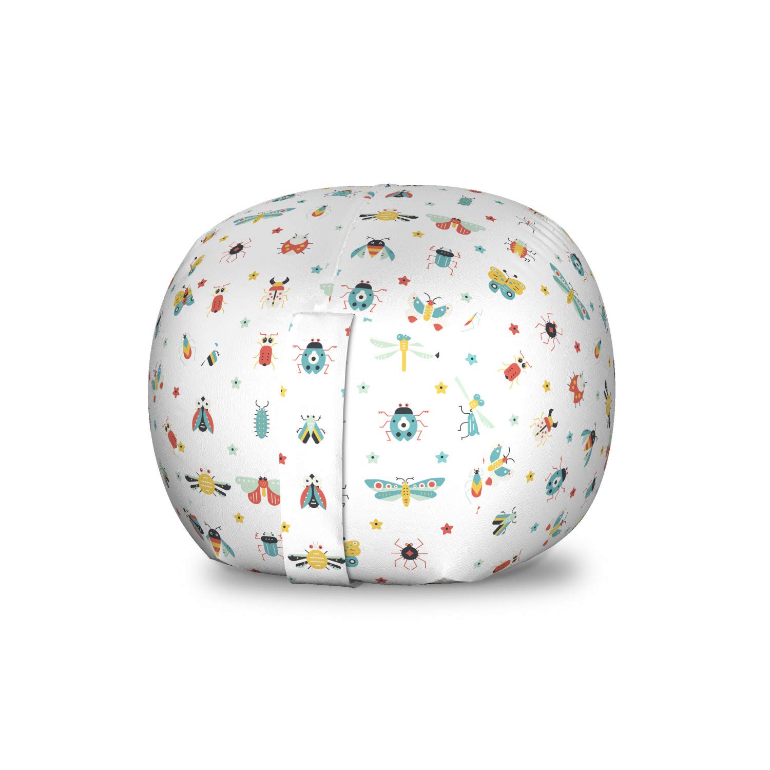 Ambesonne Colorful Insects & Stars Storage Toy Bag Chair - Washable Stuffed Animal Organizer for Kids Room, Nursery, or Playroom - Small Multicolor Bug Pattern Organizer Bag with Plain Backdrop