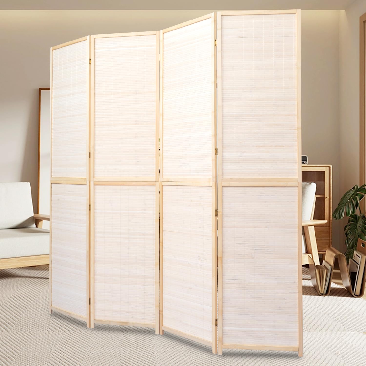6FT Bamboo Room Divider Privacy Screen - Handmade Woven Mesh Folding Partition Panels for Home & Office | Freestanding 2-in-1 Multifunctional Wall Separator | Perfect for Living Room, Bedroom, Studio and Workspace Privacy Solutions