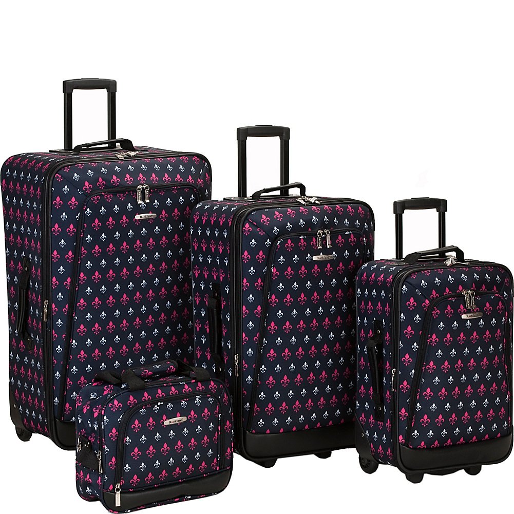 Rockland Reaction Fashion Softside Expandable Upright Luggage Set - 4-Piece (14/19/24/28 Inch) Black Icon Suitcase for Travel, Business Trips & Vacations | Lightweight Durable Spinner Luggage with TSA Lock