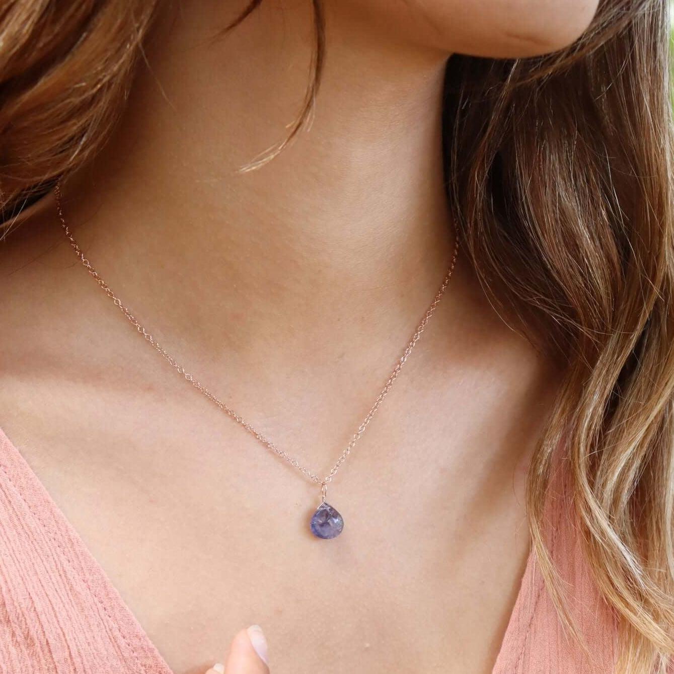 Iolite Teardrop Crystal Pendant Necklace for Women - Natural Gemstone Jewelry Gift for Birthday, Anniversary & Valentine's Day - Perfect for Everyday Wear, Date Nights & Special Occasions