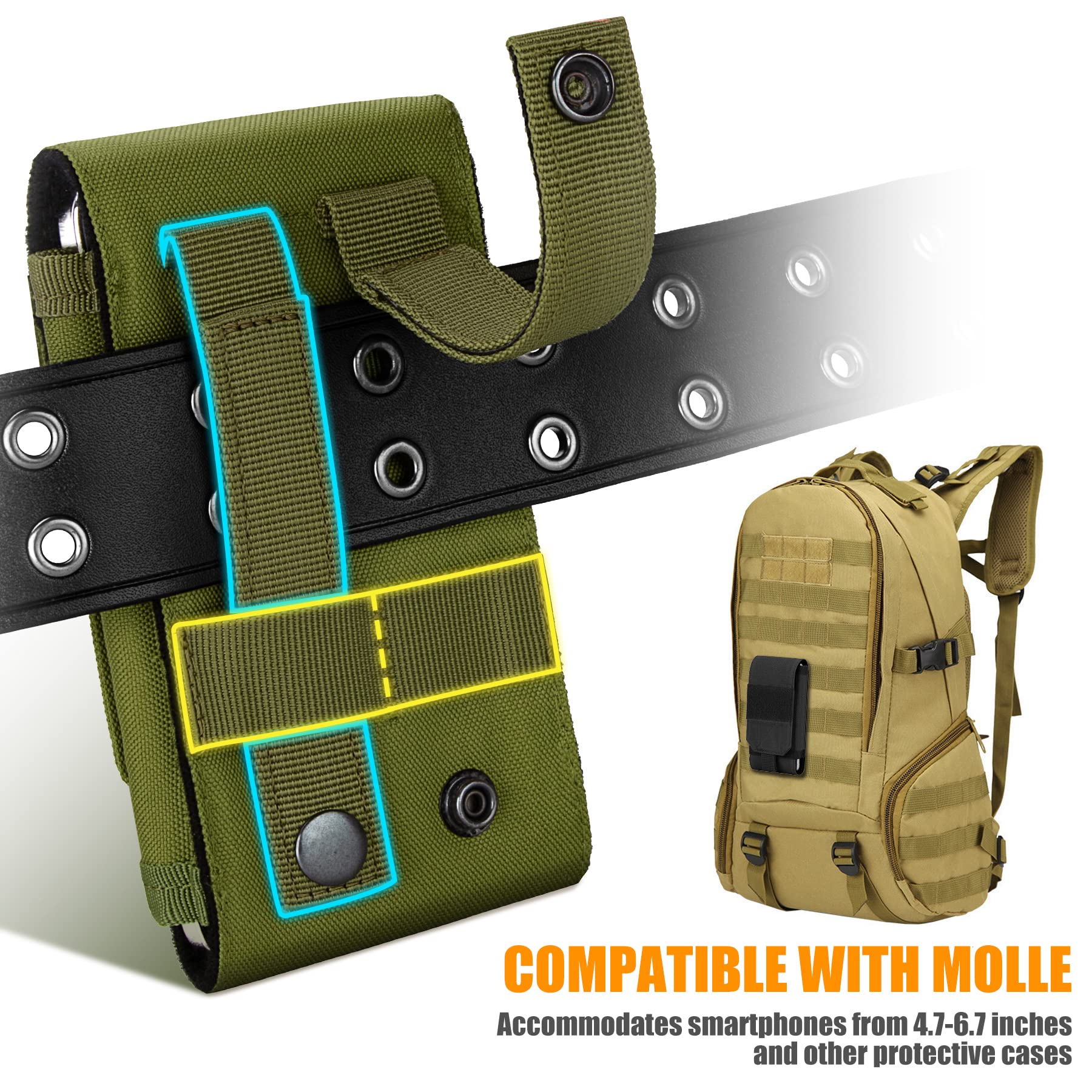 IronSeals Tactical MOLLE Phone Case - Heavy Duty Belt Loop Holster Pouch with American Flag Patch - Compatible with iPhone 16 Pro Max/16 Plus/16 Pro/16/15 Pro Max/14 Pro Max/13 Pro Max/12 Pro Max & Galaxy S24 Ultra - Perfect for Outdoor Adventures, Hiking, Military Use & Everyday Carry