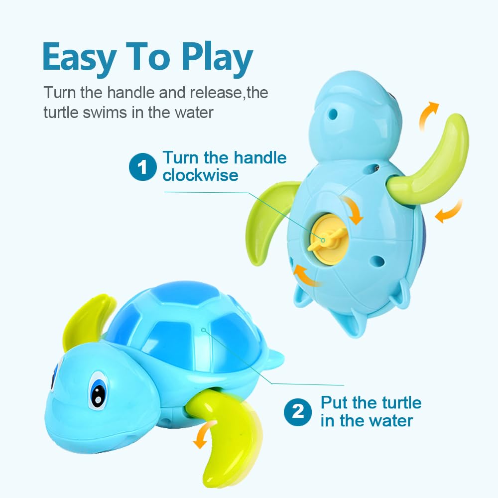 **Best Bath Toys for Toddlers 1-5 Years Old - Wind Up Swimming Turtle & Floating Bathtub Water Toys - Fun Pool Toys for Kids - Perfect Gift for Preschool Boys & Girls (3-Piece Set) - Ideal for Bathtime, Pool Play & Sensory Development**