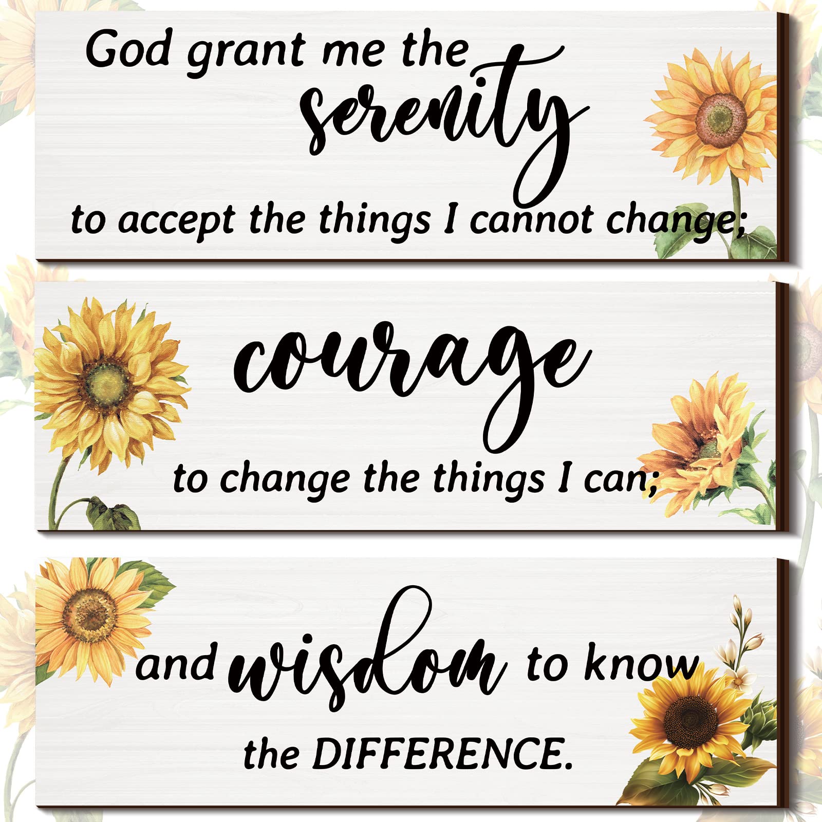 3 Piece Sunflower Wall Art Set - Serenity Prayer Sign, Rustic Farmhouse Decor, Vintage Wood Hanging for Bedroom, Living Room & Kitchen - Christian Home Decor for Women (White) - Perfect for Farmhouse Style Homes, Prayer Rooms & Gift Giving