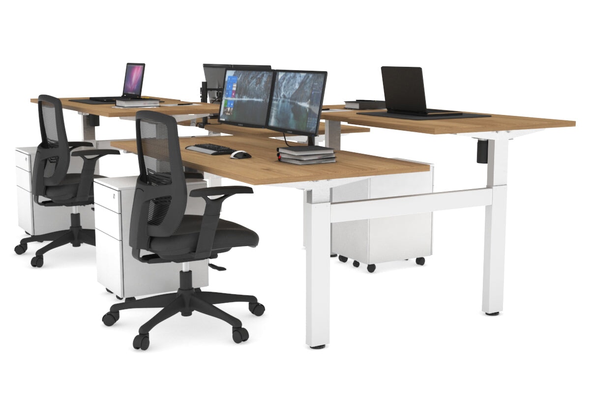Adjustable 4-Person H Bench Workstation - White Frame [1600L x 800W] - Perfect for Office, Classroom, or Collaborative Workspace