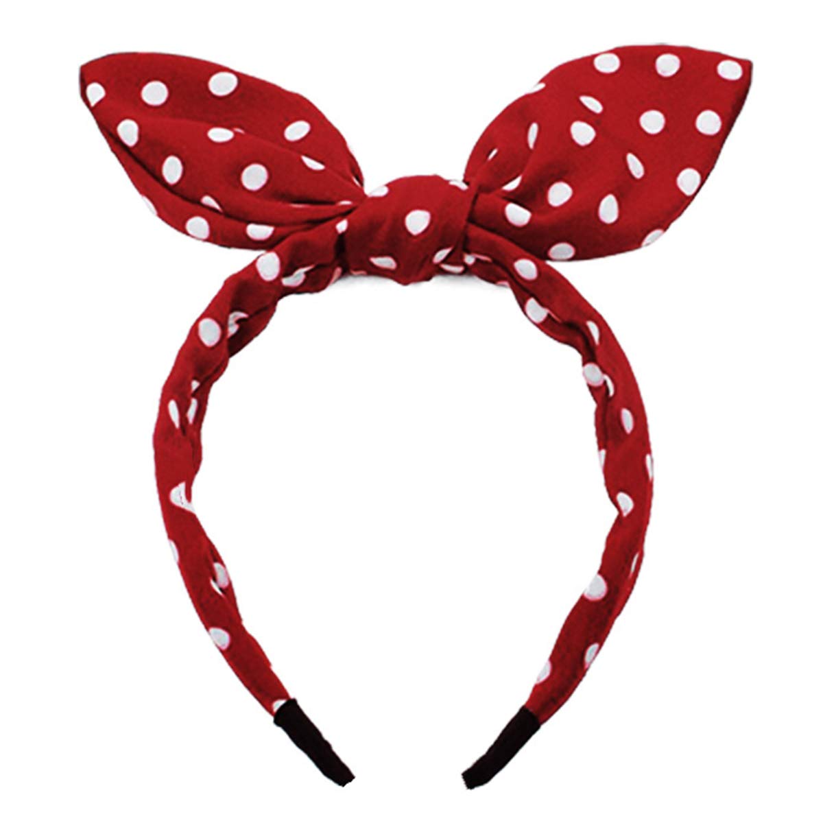 **Huachi Red Polka Dot Bow Headbands for Women & Girls - Vintage Knotted Turban Hair Hoop with Bunny Ears - Perfect for Parties, Cosplay & Everyday Fashion Accessories**